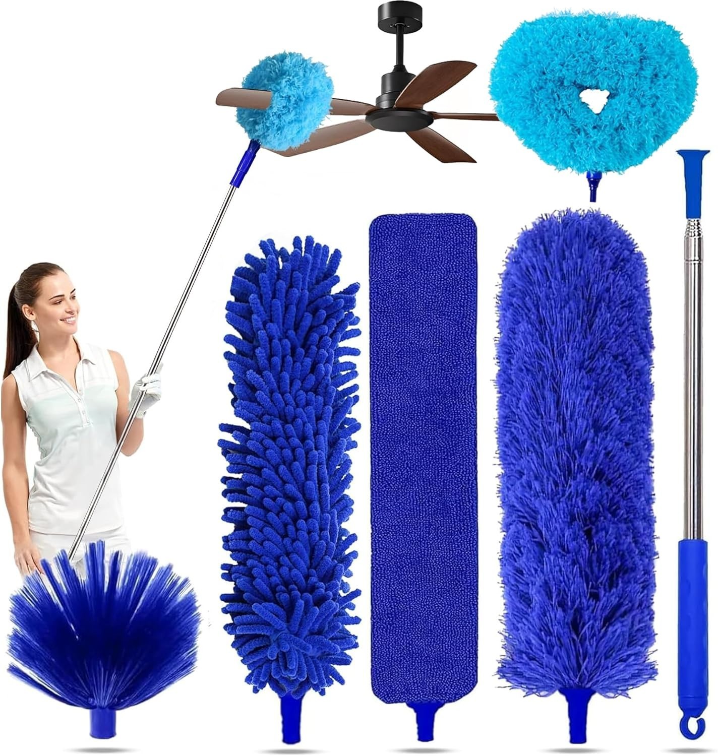 6-in-1 Duster with Stainless Steel Pole – Scratch-Resistant & Bendable