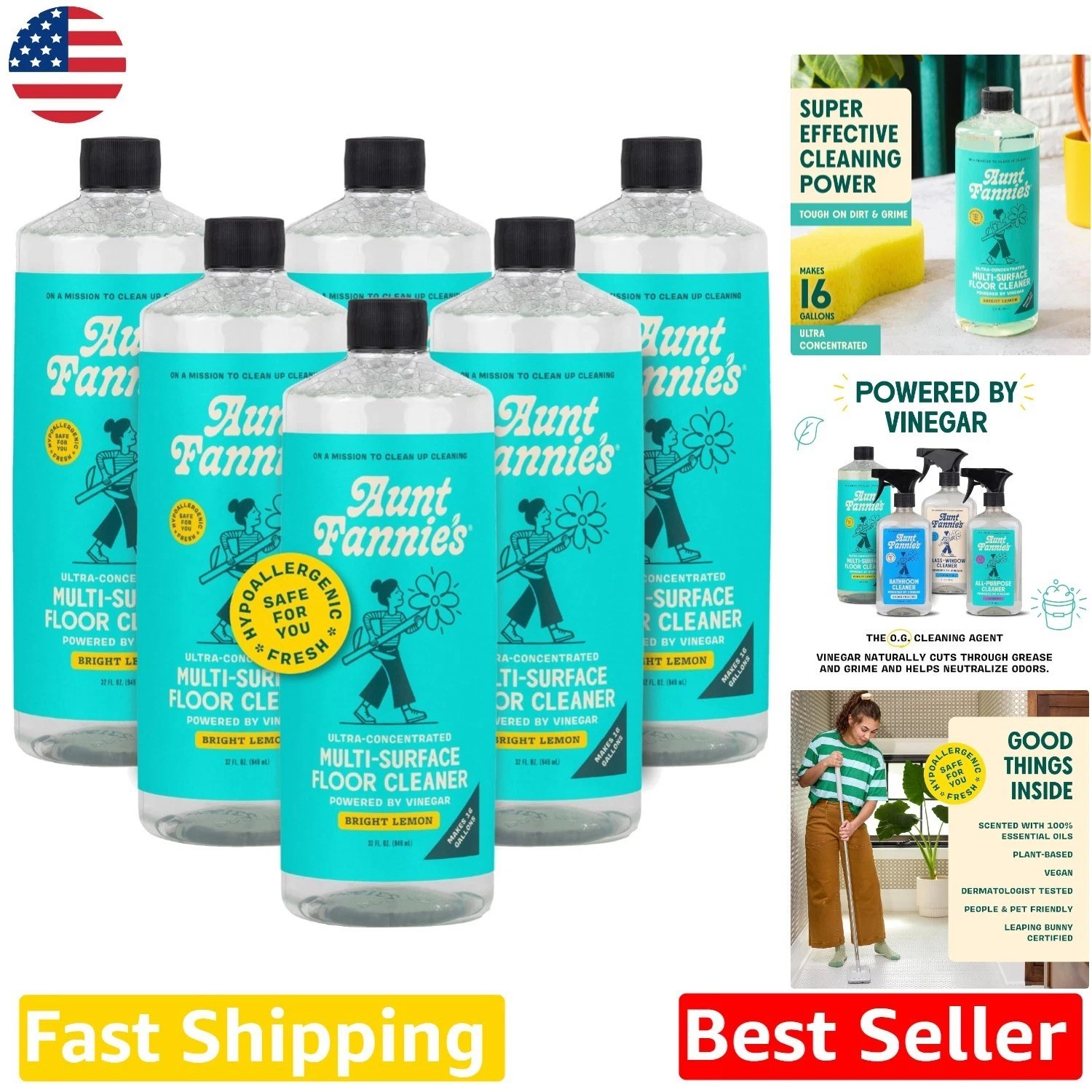 Ultra Concentrated Floor Cleaner Lemon 6pk – Natural Vinegar Wash, Makes 16 Gal