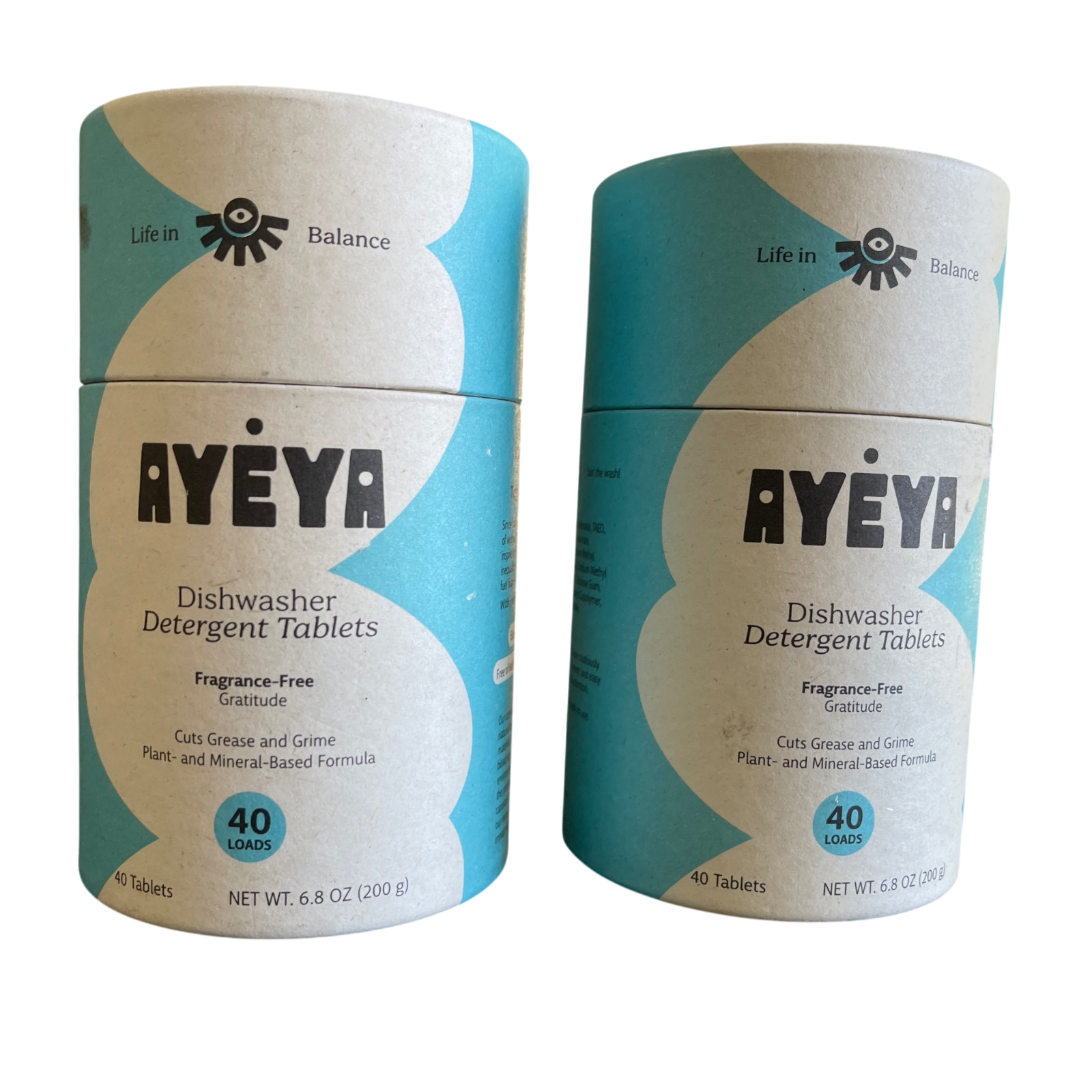 Lot of 2 AYEYA Dishwasher Detergent Tablets Fragrance Free 40 Loads Each
