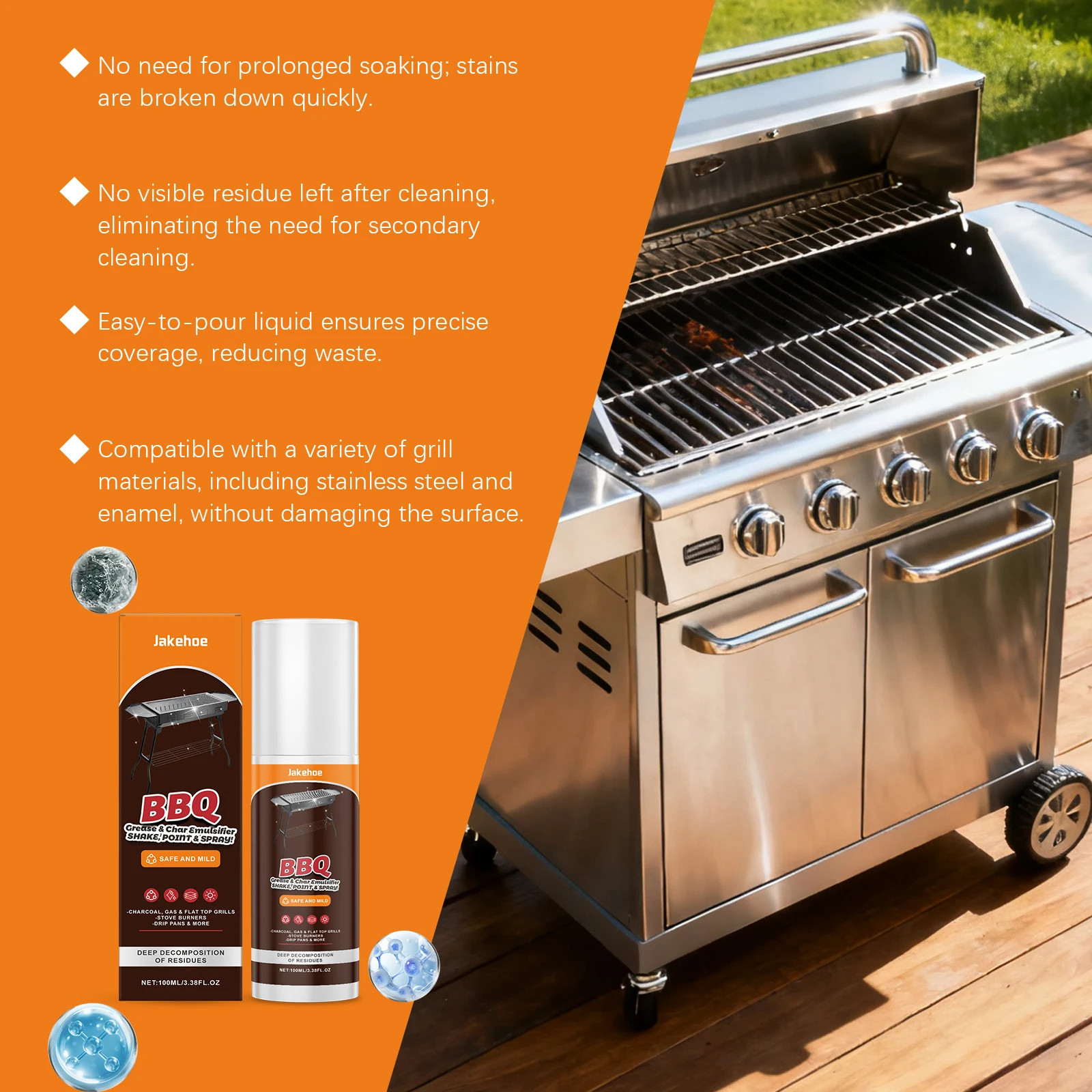 Grill Cleaner Spray for BBQ Oven Stove Grease Remover Heavy Duty Degreaser Baked