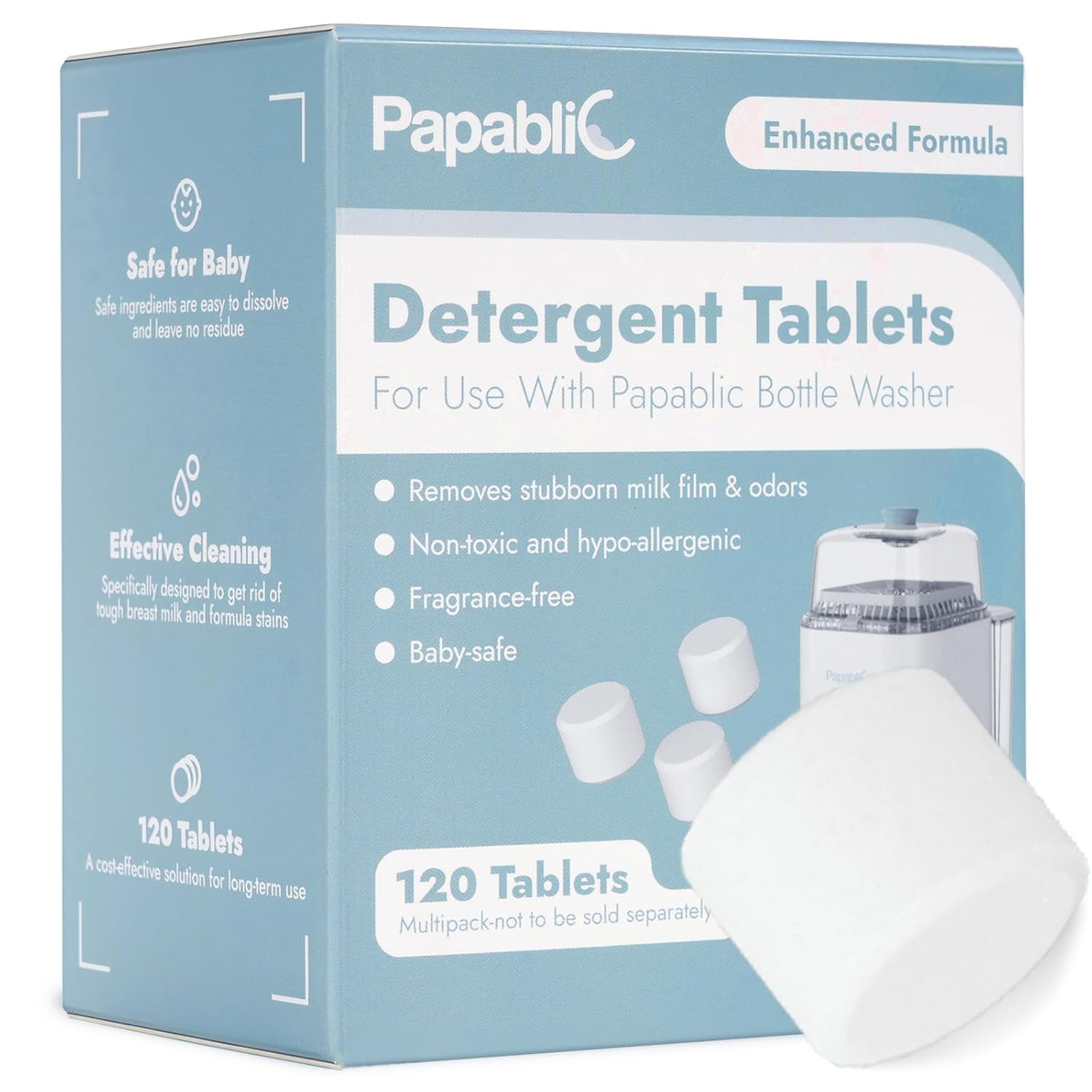 120Pcs Official Detergent Soap Tablets for Baby Brezza,Grownsy,Momcozy Bottle Wa