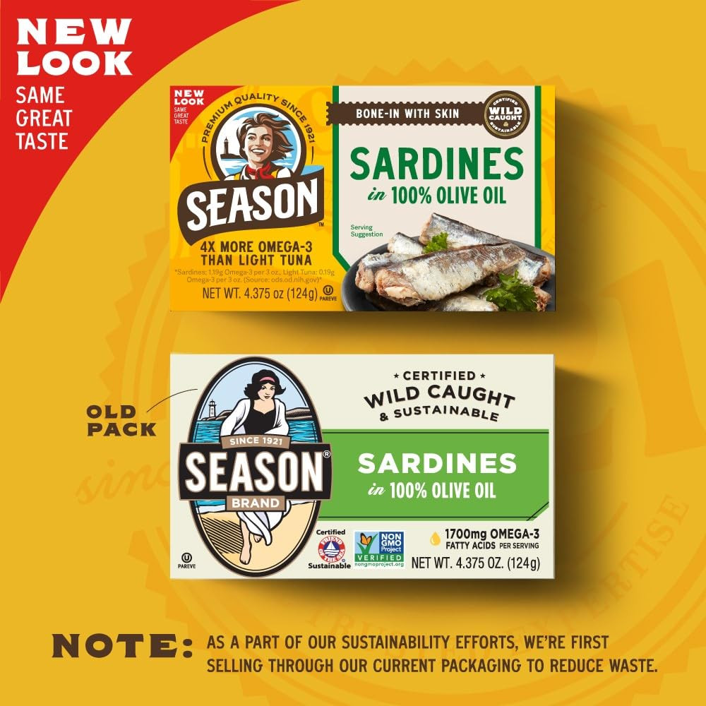 Season Sardines in Olive Oil 24 Pack Wild Caught Keto High Protein 4.37oz