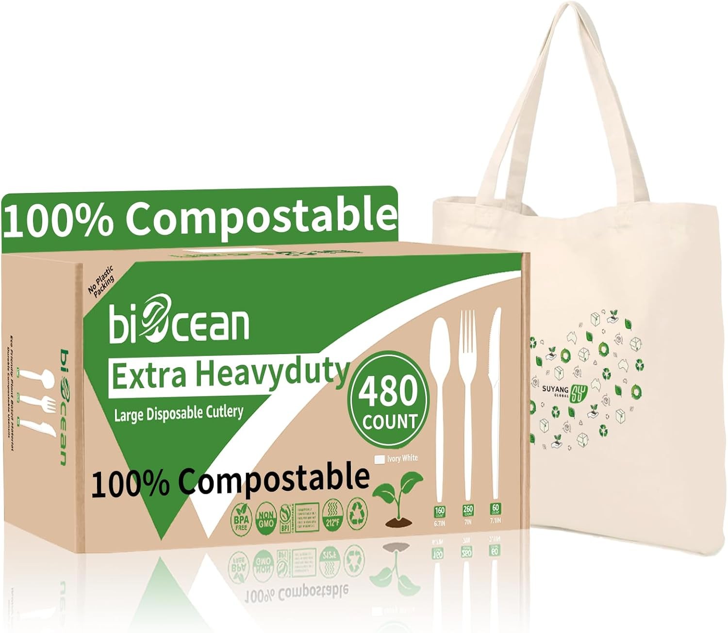 Extra Heavyduty Compostable Cutlery Set No Plastic Forks Spoons Knives Disposa