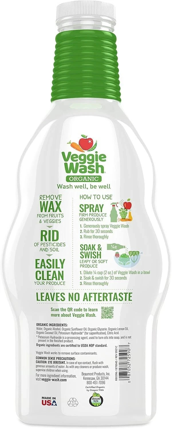 Organic Veggie Wash USDA Certified Fruit and Vegetable Wash 32 Fl Oz (2 Bottles)