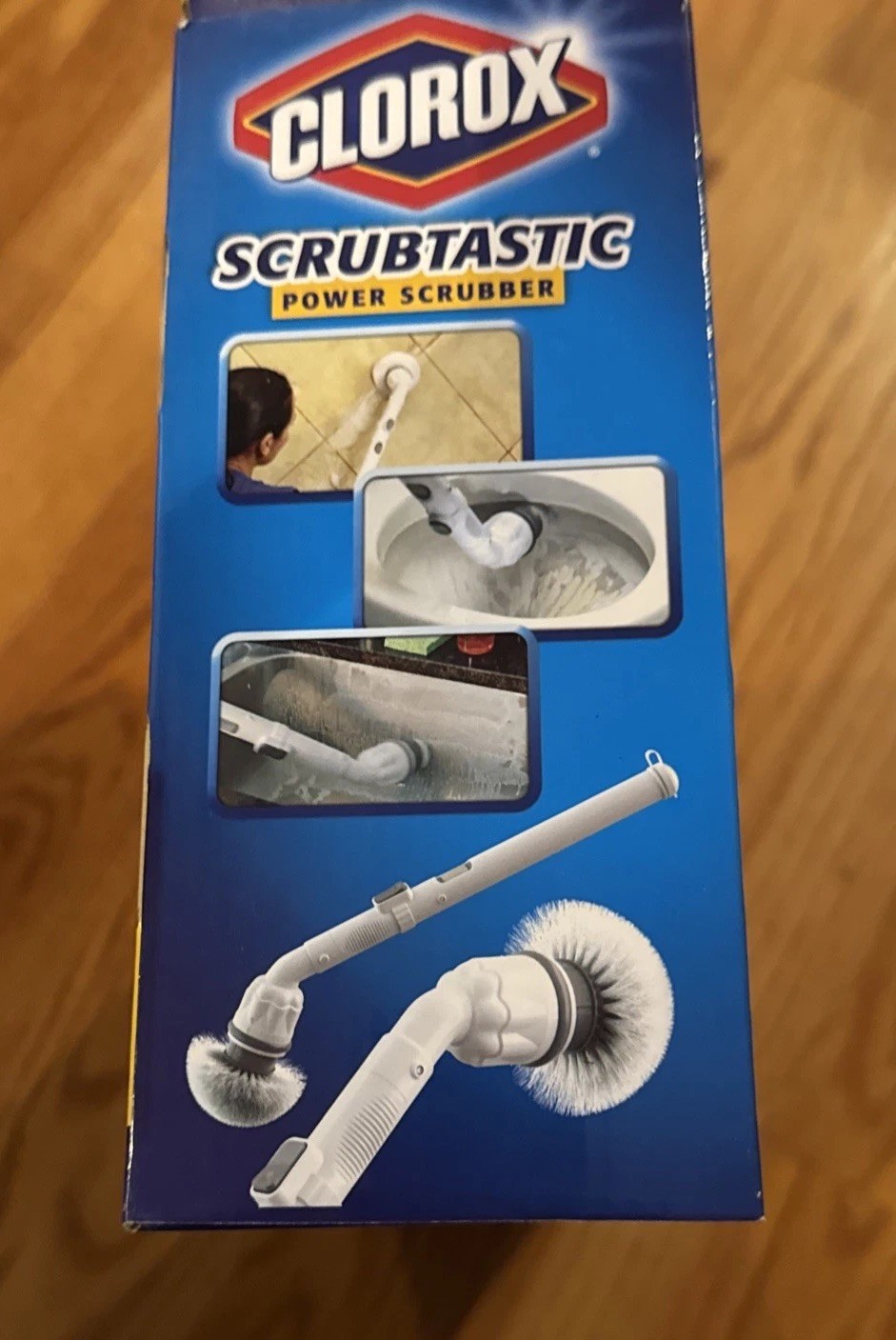 NEW- Clorox Scrubtastic Power Scrubber 3 Brush Heads Rechargeable Extends To 39″