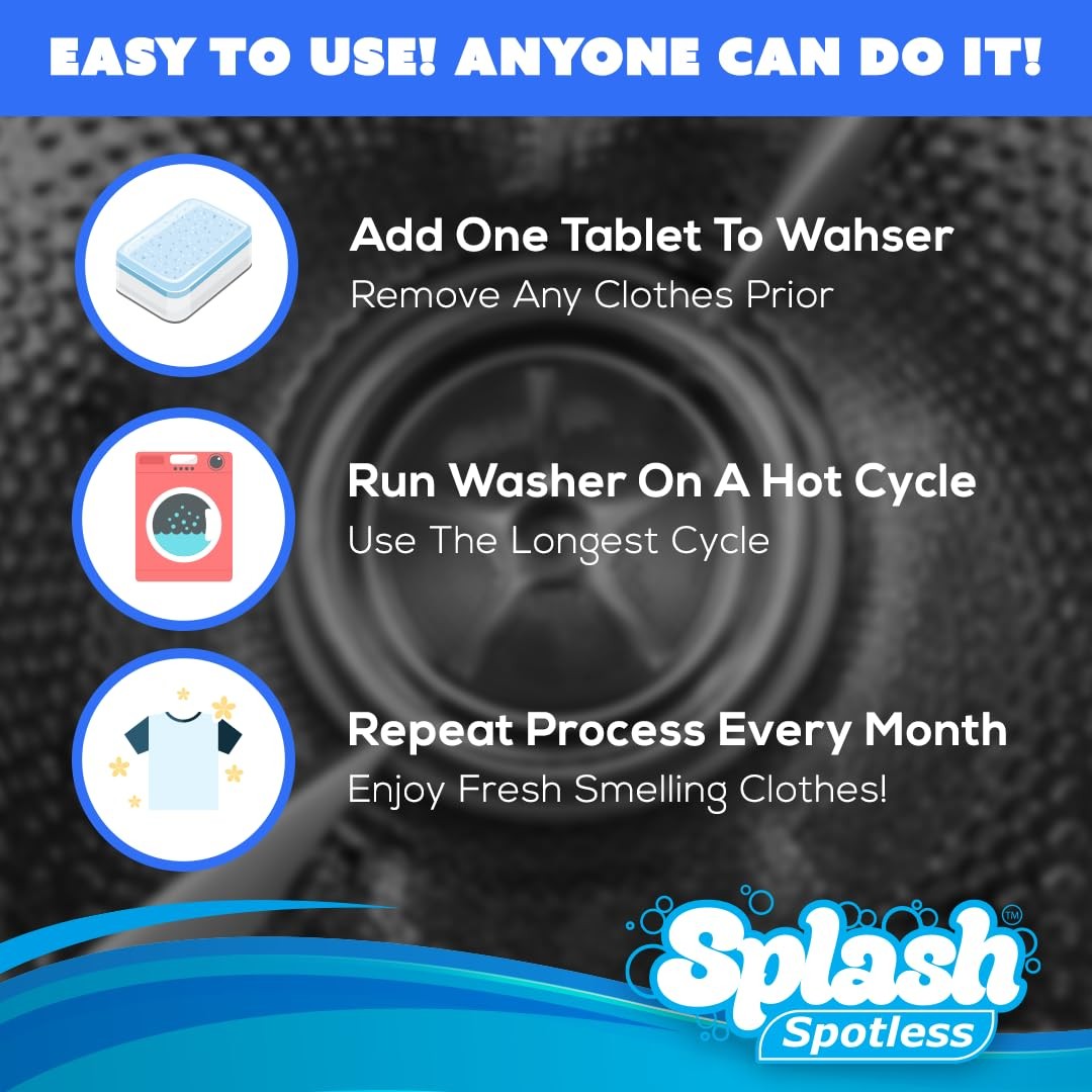 Splash Spotless Washing Machine Cleaner Tablets 6 Count Deep Cleaning Formula