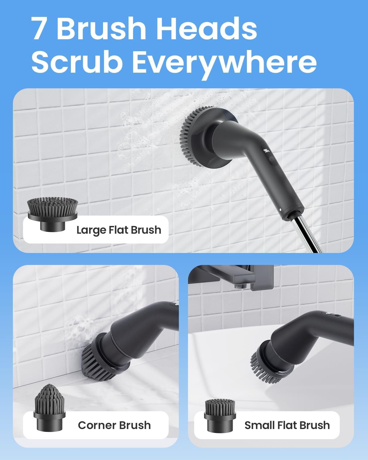 Electric Spin Scrubber, Cordless Cleaning Brush for Bathroom Shower Tub, IPX7 Wa