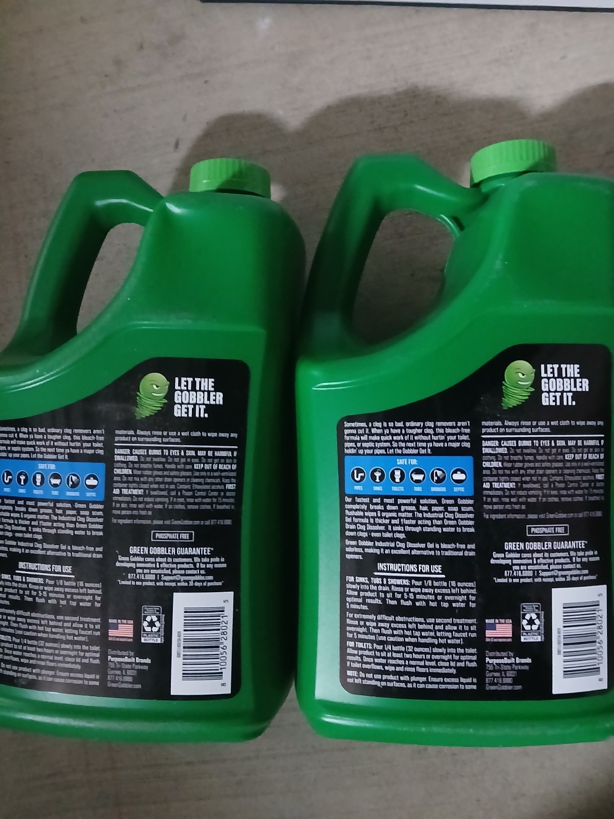 Green Gobbler Industrial Drain Clog Dissolver 1 Gal Brand New Sealed 2pk