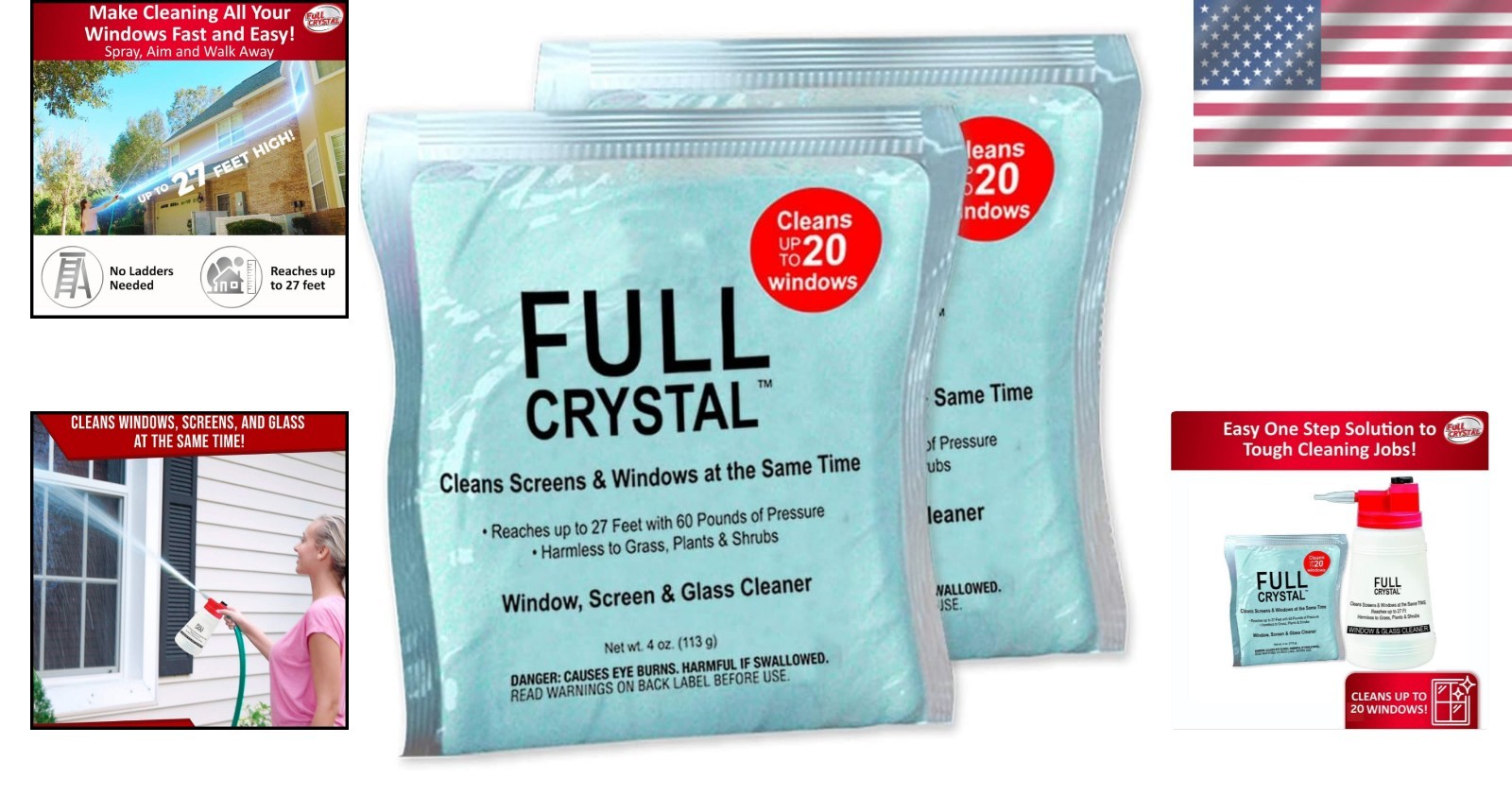 Streak-Free Exterior Window Cleaner Refill – 2 Packets of 4 oz Crystal Powder