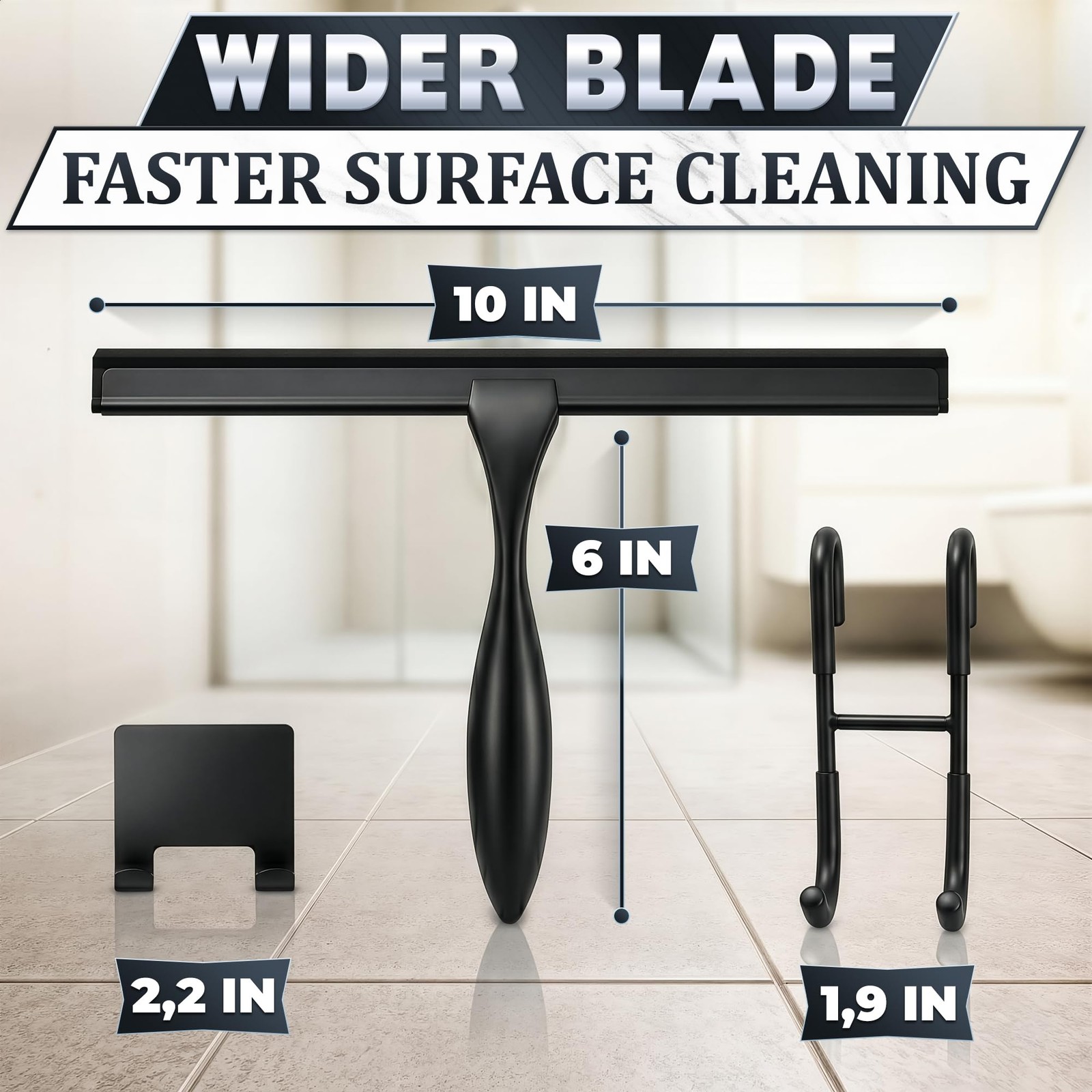 Shower Door Squeegee with Hook 10″ Silicone Blade, Stainless Steel Black Squ…