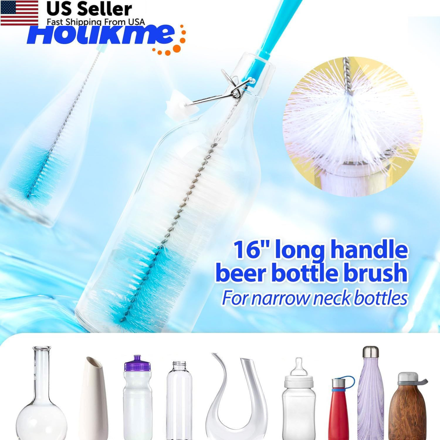 Holikme Bottle Brush Tube Cleaning Lab Set with Long Handle, 11 Pack, White