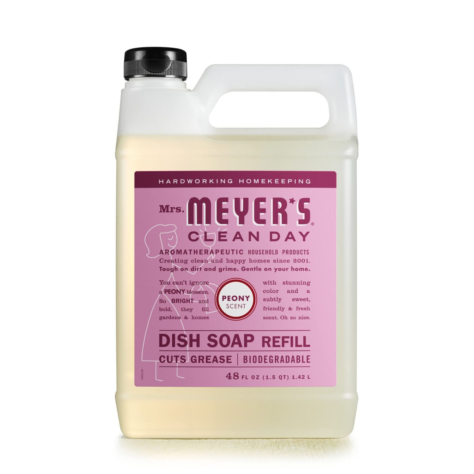 Mrs. Meyer’s Liquid Dish Soap Refill, Biodegradable Formula, Peony, 48 fl. oz