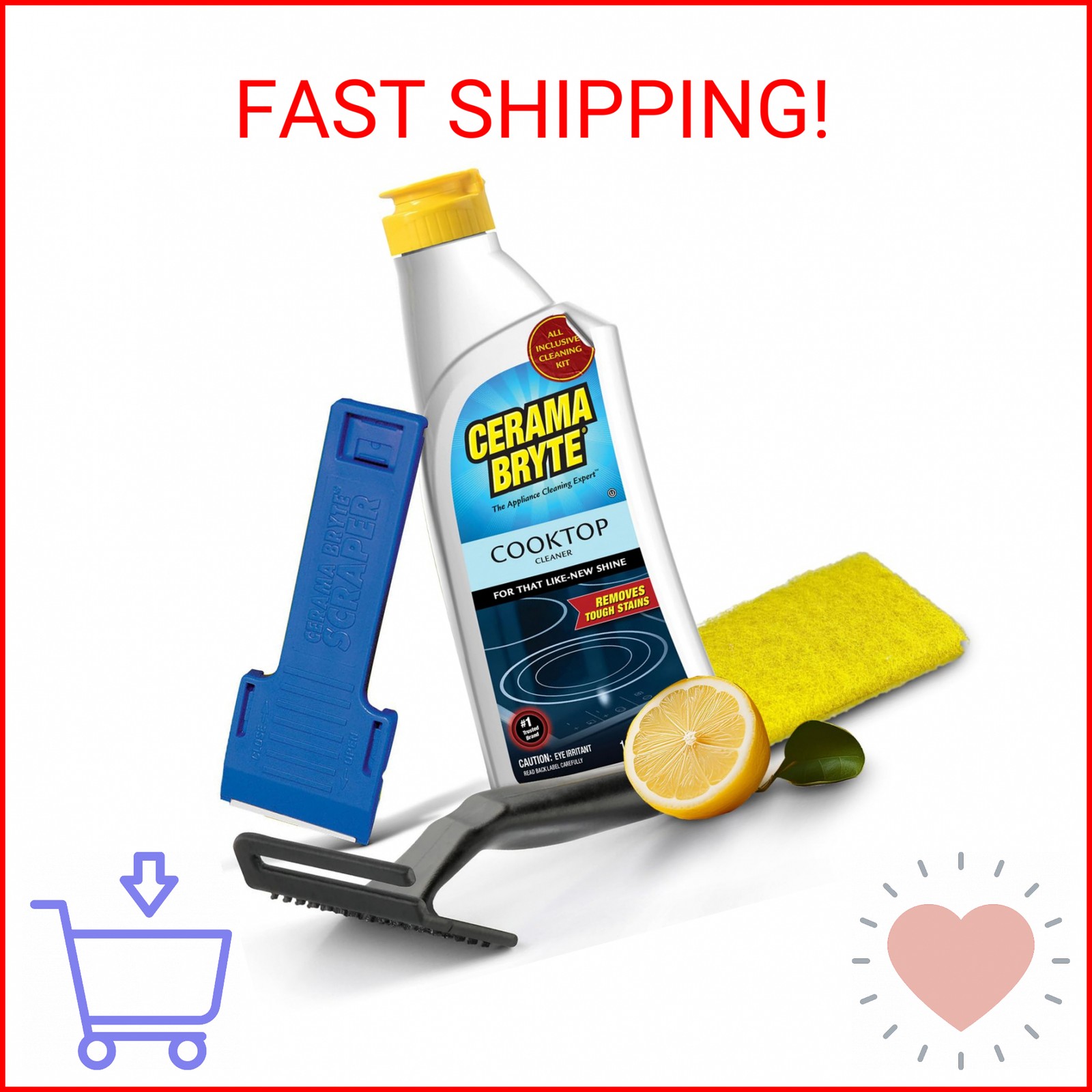 Cerama Bryte Glass Cooktop and Stove Top Cleaner Combo Kit – Includes Cleaning T