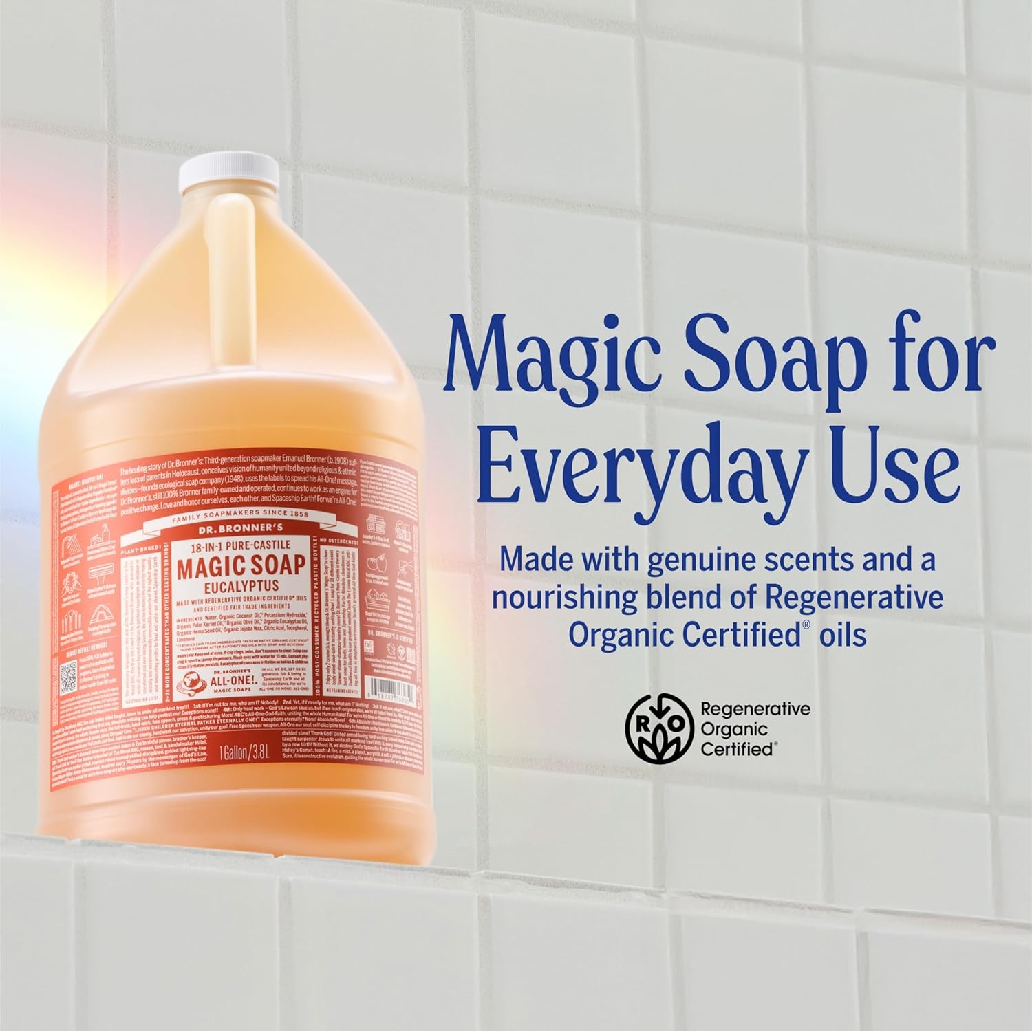 Dr. Bronner’s Pure-Castile Magic Soap Liquid (Eucalyptus, 1 Gallon) – Made wit