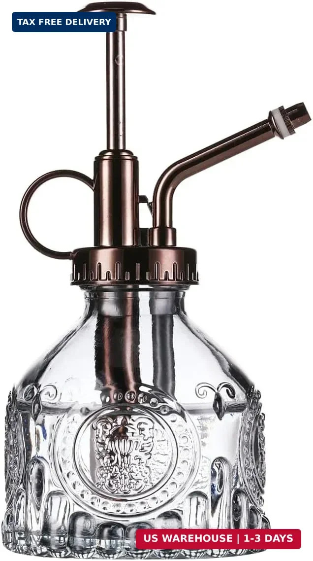 Glass Plant Mister – 6.5″ Green Glass Water Spray Bottle with Gold Top Pump, Sma