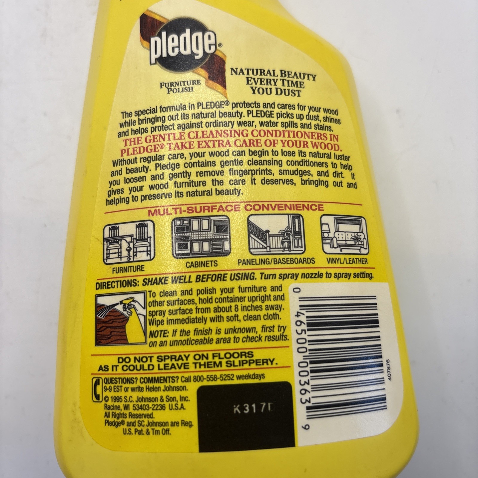 Vintage SC Johnson Lemon Pledge Spray Bottle 1995 16 oz 85% full 90s Movie Prop