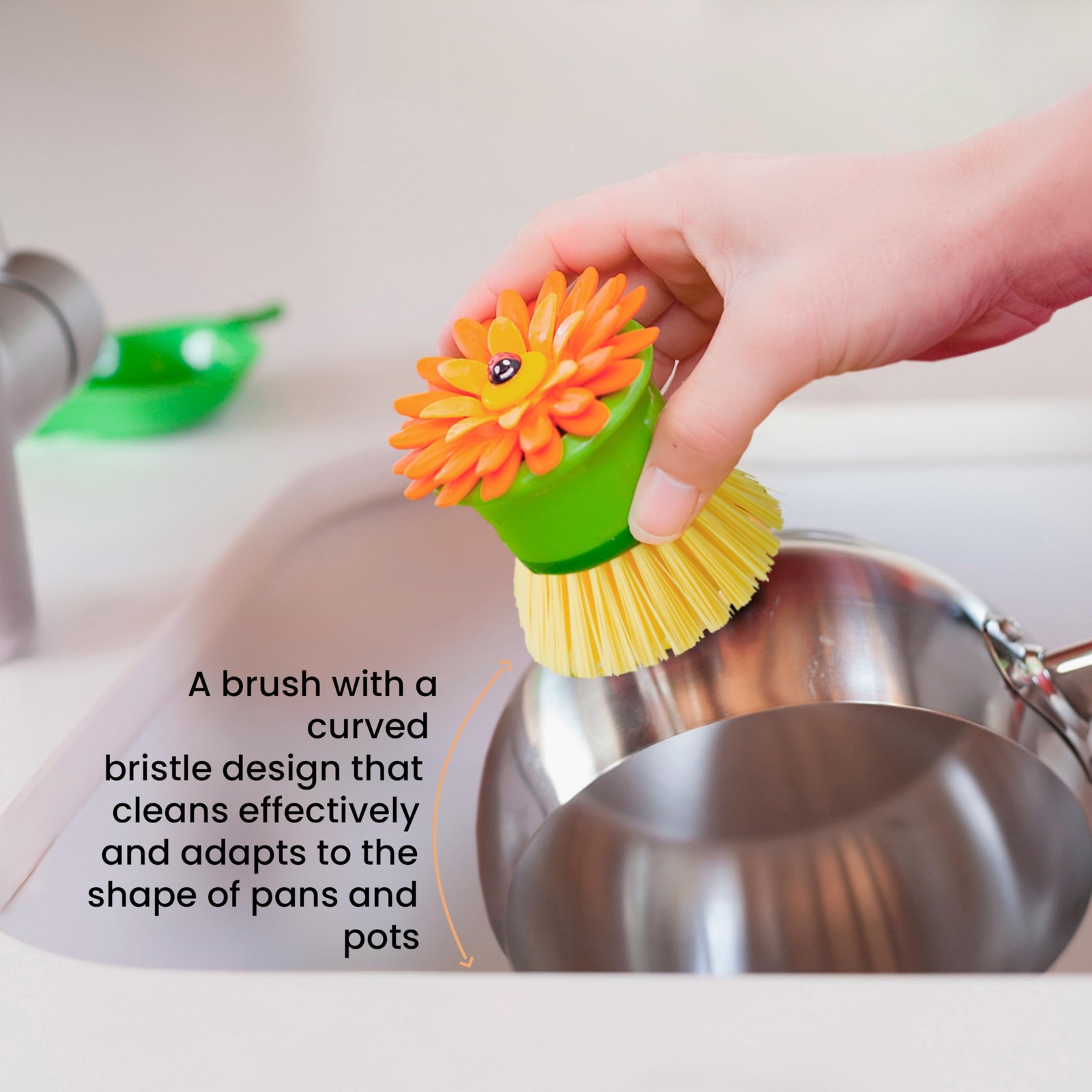 Flower Palm Dish Scrub Brush With Holder Kitchen Brushes For Dishes Sink Brush A