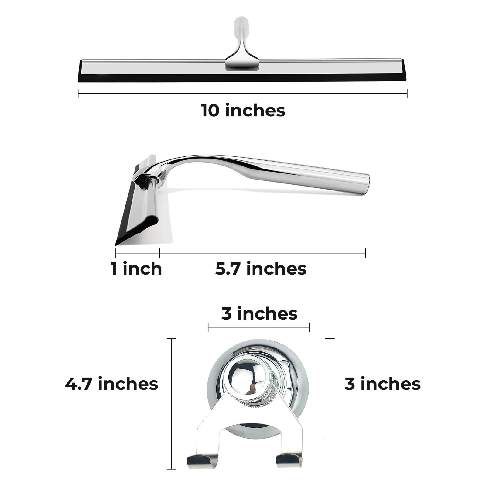 Squeegee for Shower Glass Door 10″ Silicone Blade Stainless Steel Chrome Handle
