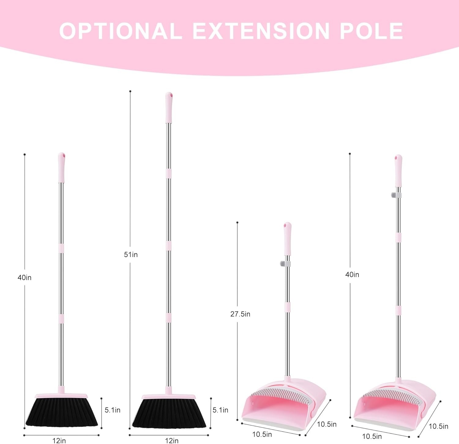 Pink Broom and Dustpan Set, 52-in Handle Broom Dustpan bo Set