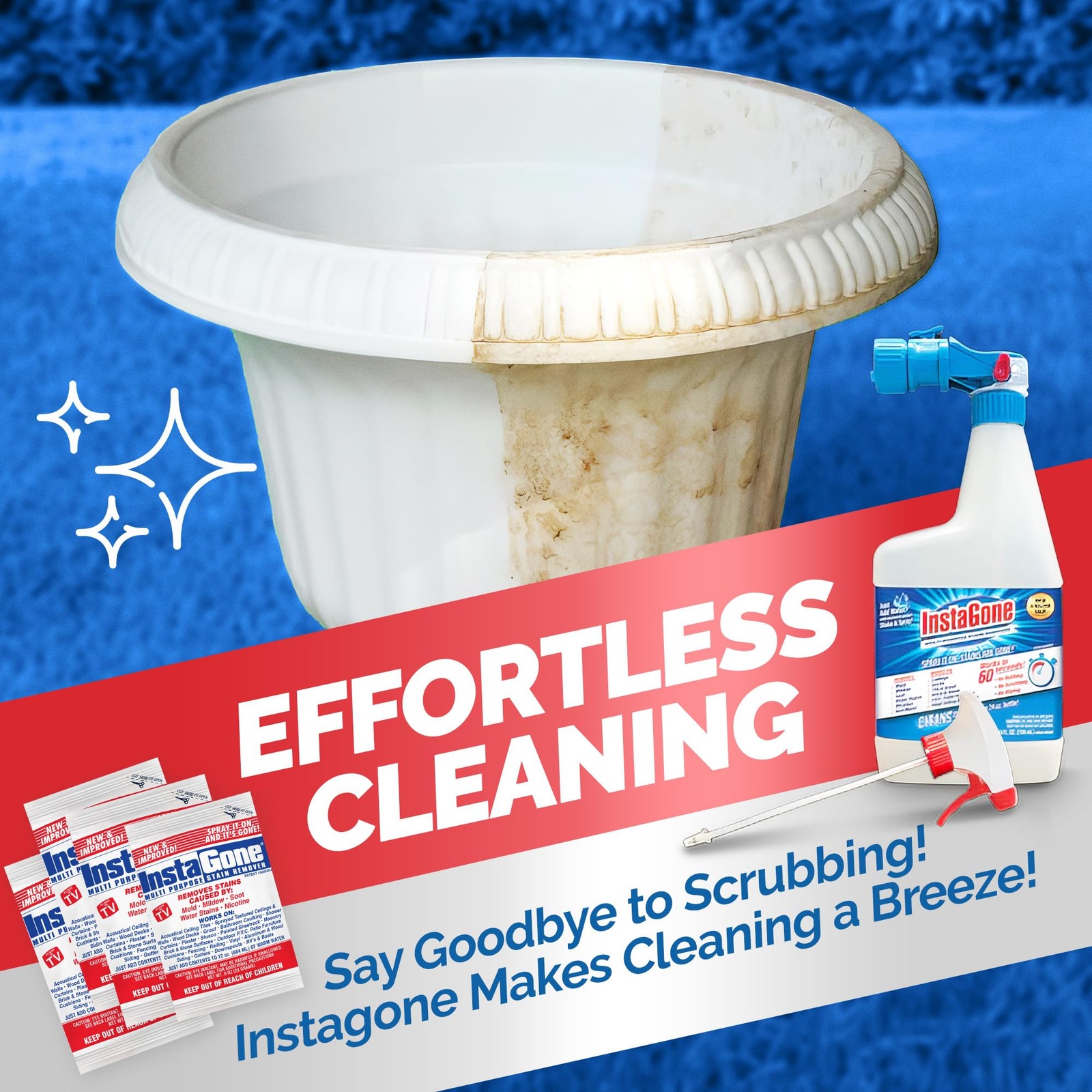 Stain Remover Refill 4 Pack for Indoor/Outdoor Surfaces, Walls, and Patios