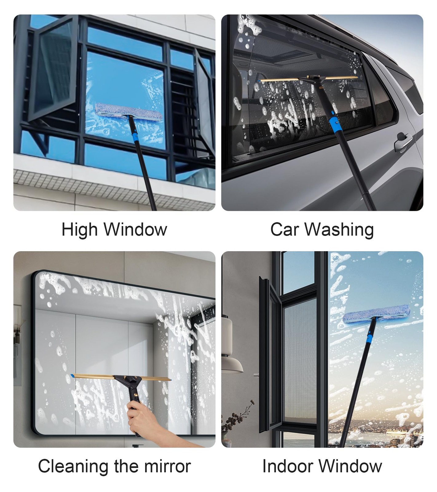 Swivel Squeegee Kit with 4 Extension Poles,Glass Scraper, Bendable Duster, 2 …