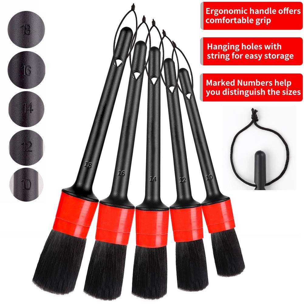 Detailing Brush Set – 10 Pcs Detail Brushes Car Detailing, Auto Boar Hair Car…