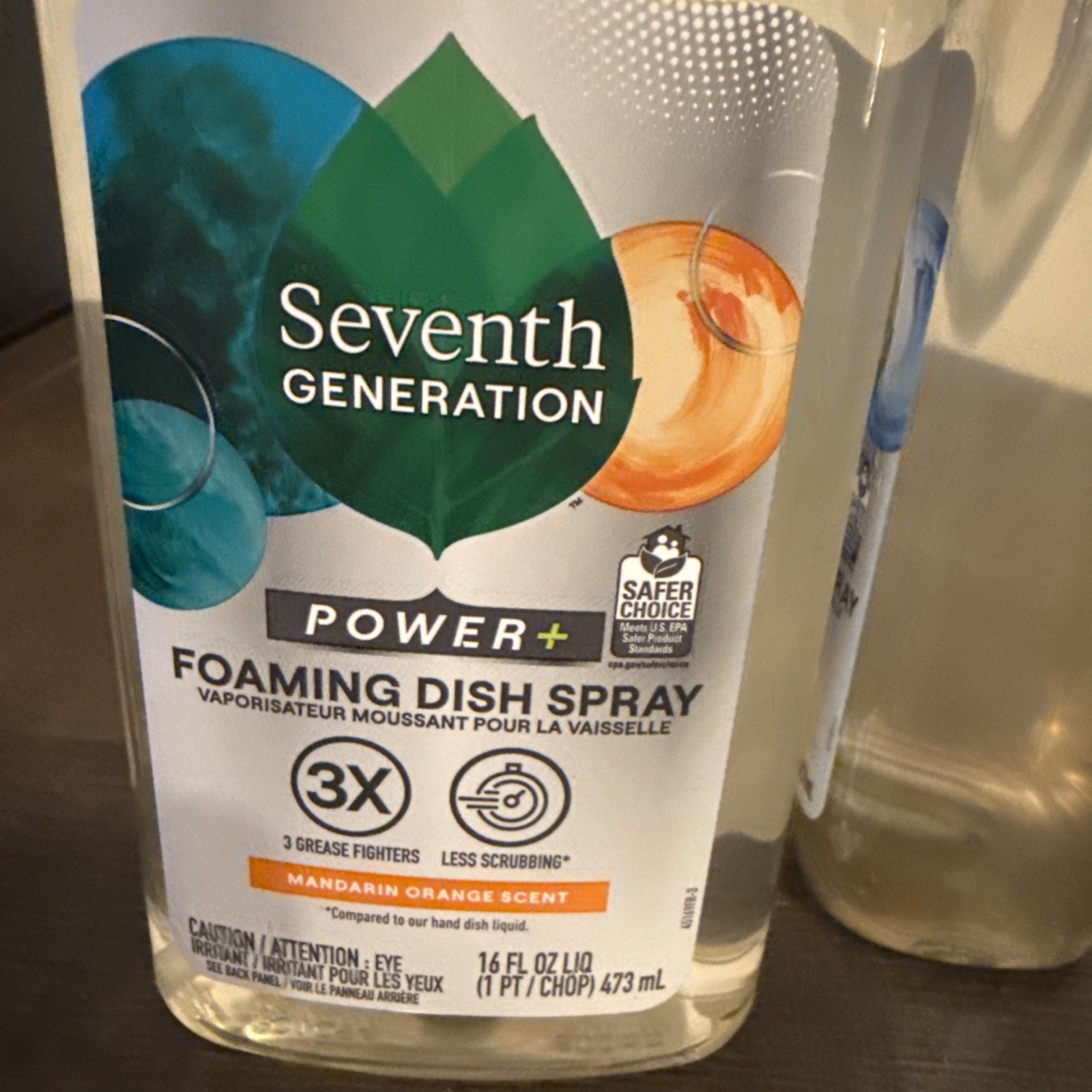 2-SEVENTH GENERATION POWDER+ FOAMING DISH SPRAY 16 OZ. EACH ORANGE & CLEAR, NEW