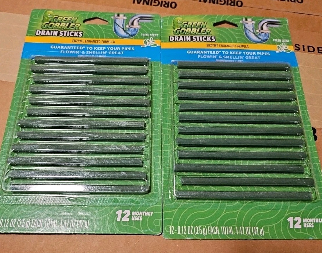 LOT OF 2 Green Gobbler BIO-FLOW Drain Strips Drain Cleaner & Deodorizer