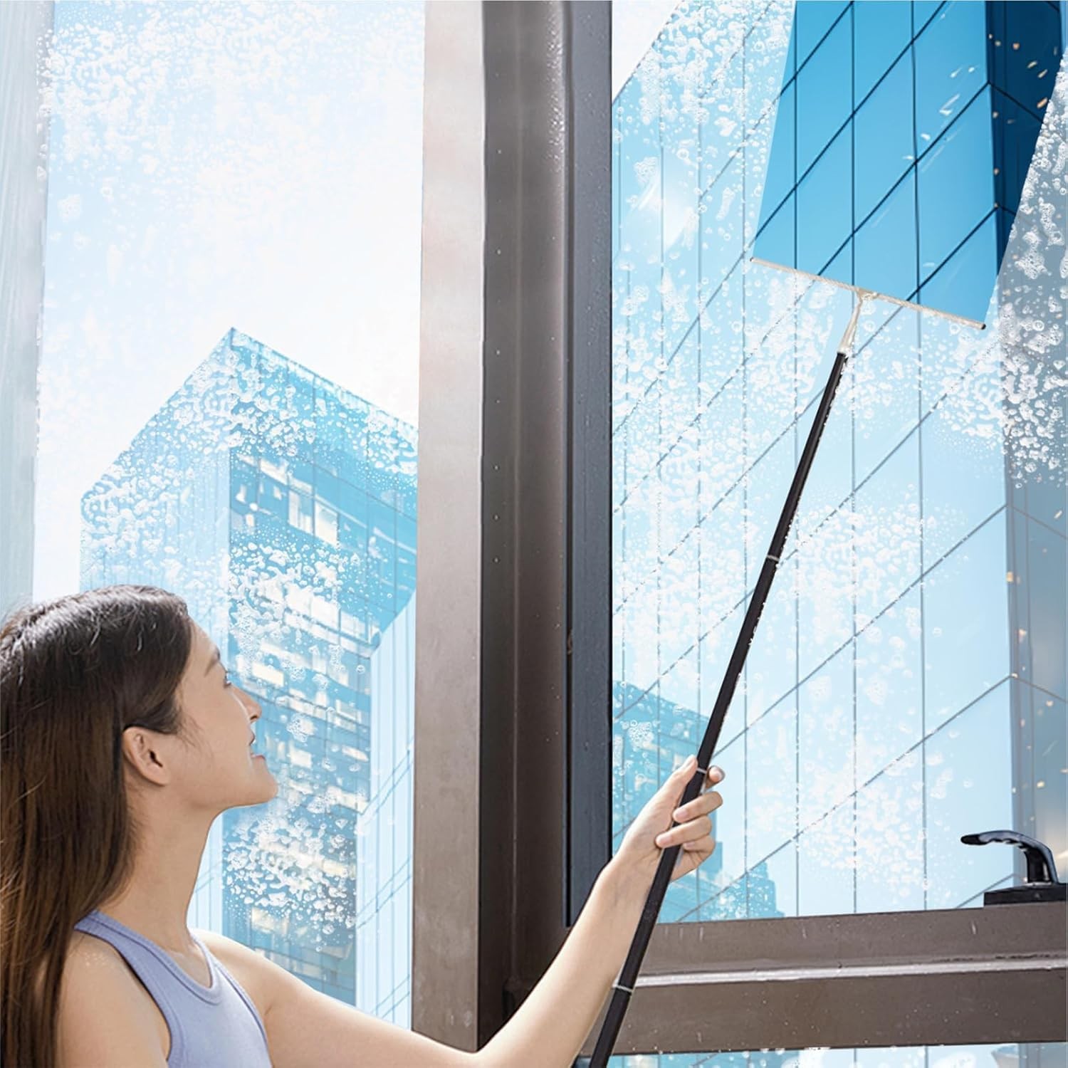 17.3″-60″ Extendable Shower Squeegee with Long Handle – Metal Window Squeegee…