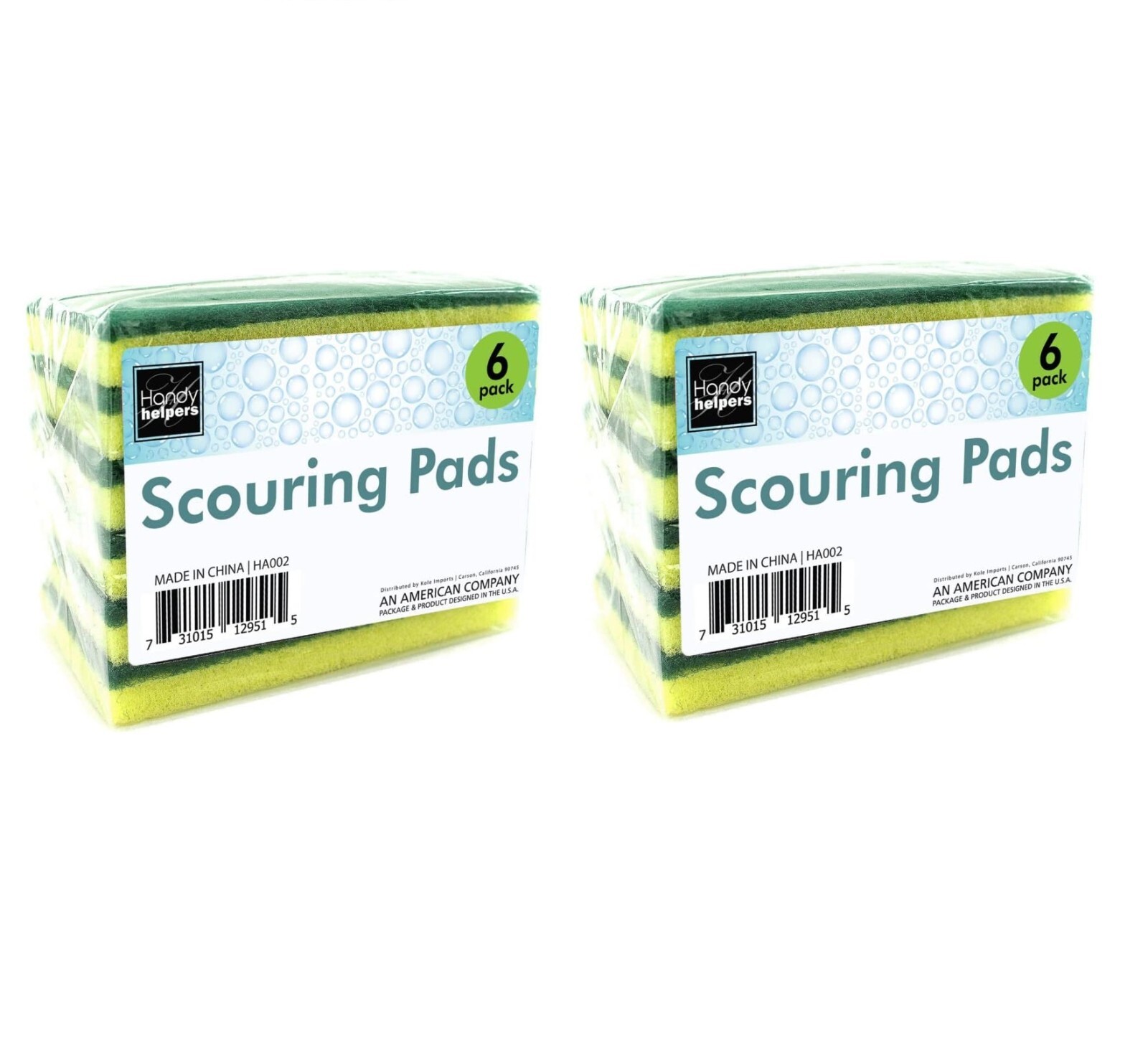 2 PACKS of 6pc Sponge Scouring Scrubbing Pads Handy Helper (12 Pads Total)
