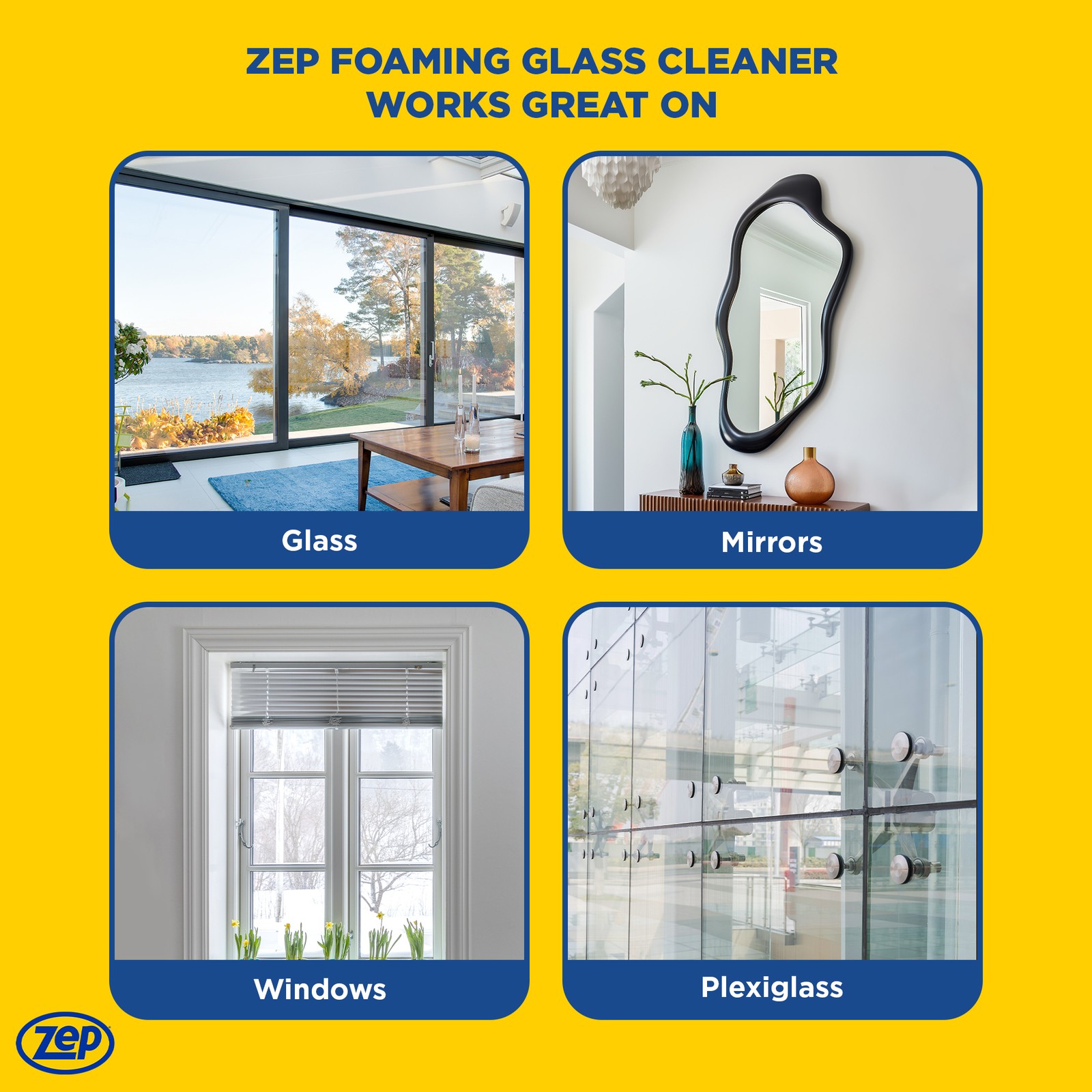 Zep Foaming Glass and Plexiglass Cleaner – 19 oz (Case of 4) ZUFGC19