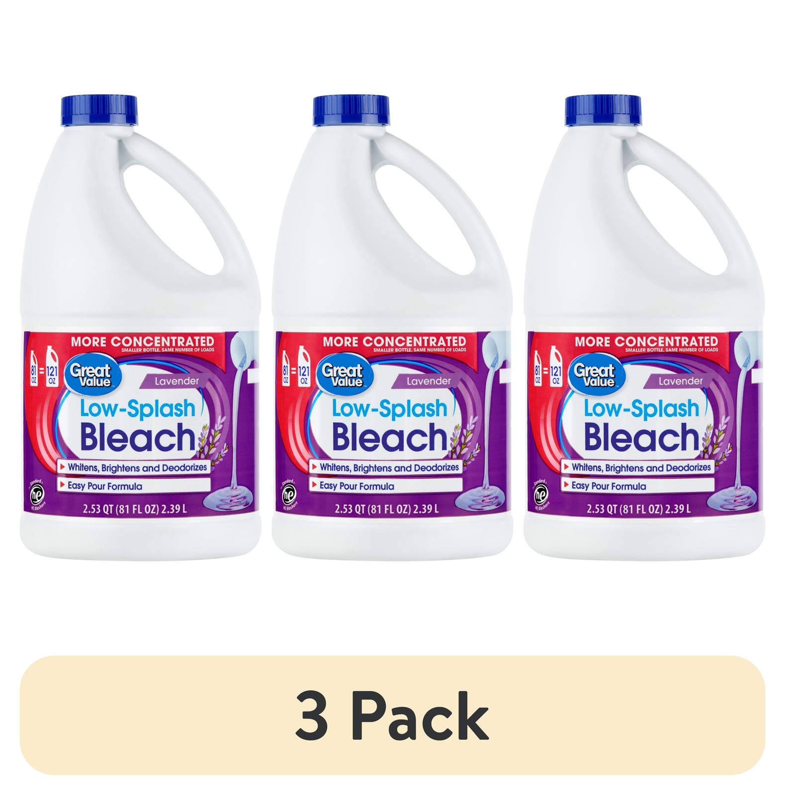 (3 pack)Low Splash Bleach, Lavender Scent, 81 fl oz