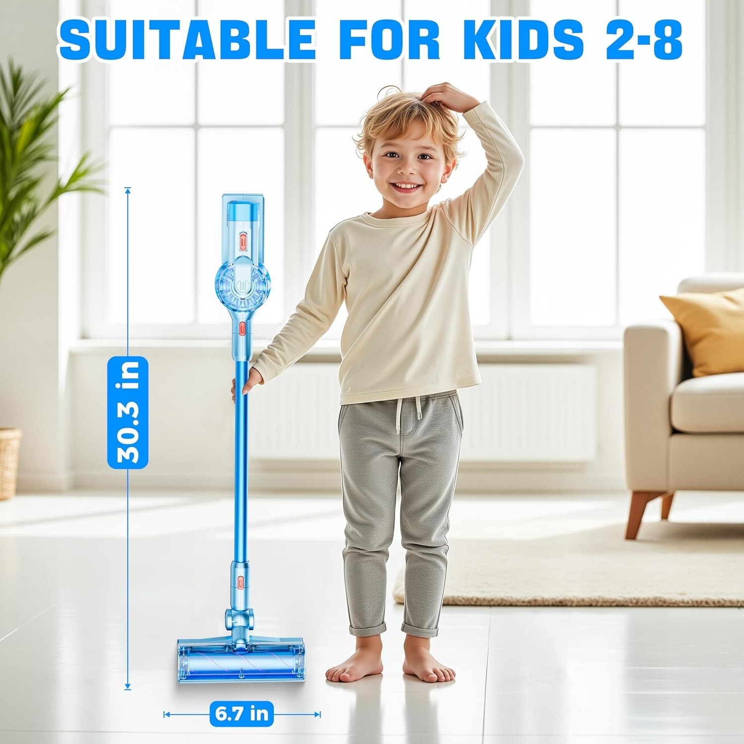 Kids Toy Vacuum Cleaner with Suction Lights and Sound 4-in-1 Cleaning Set for