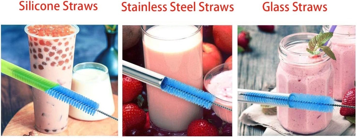 2 Pack Extra Long Straw Cleaner Brush, 10.6″ Reusable Metal Handle, 10mm Wide