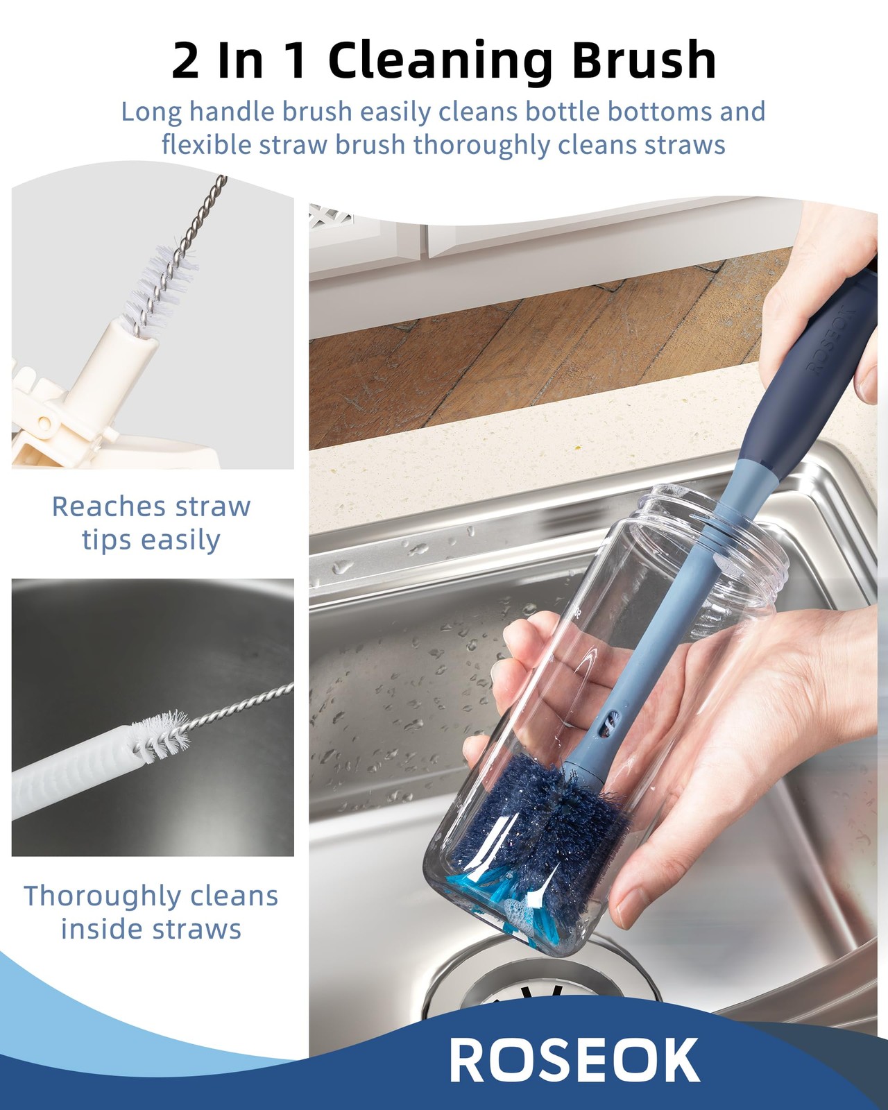 2in1 Bottle Scrubbing Brush with Straw Brush has Long and Comfortable Handle,…