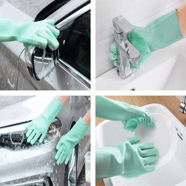 Cleaning Scrubber, Magic Rubber Heat Resistant Reusable Silicone Gloves,1 Pair