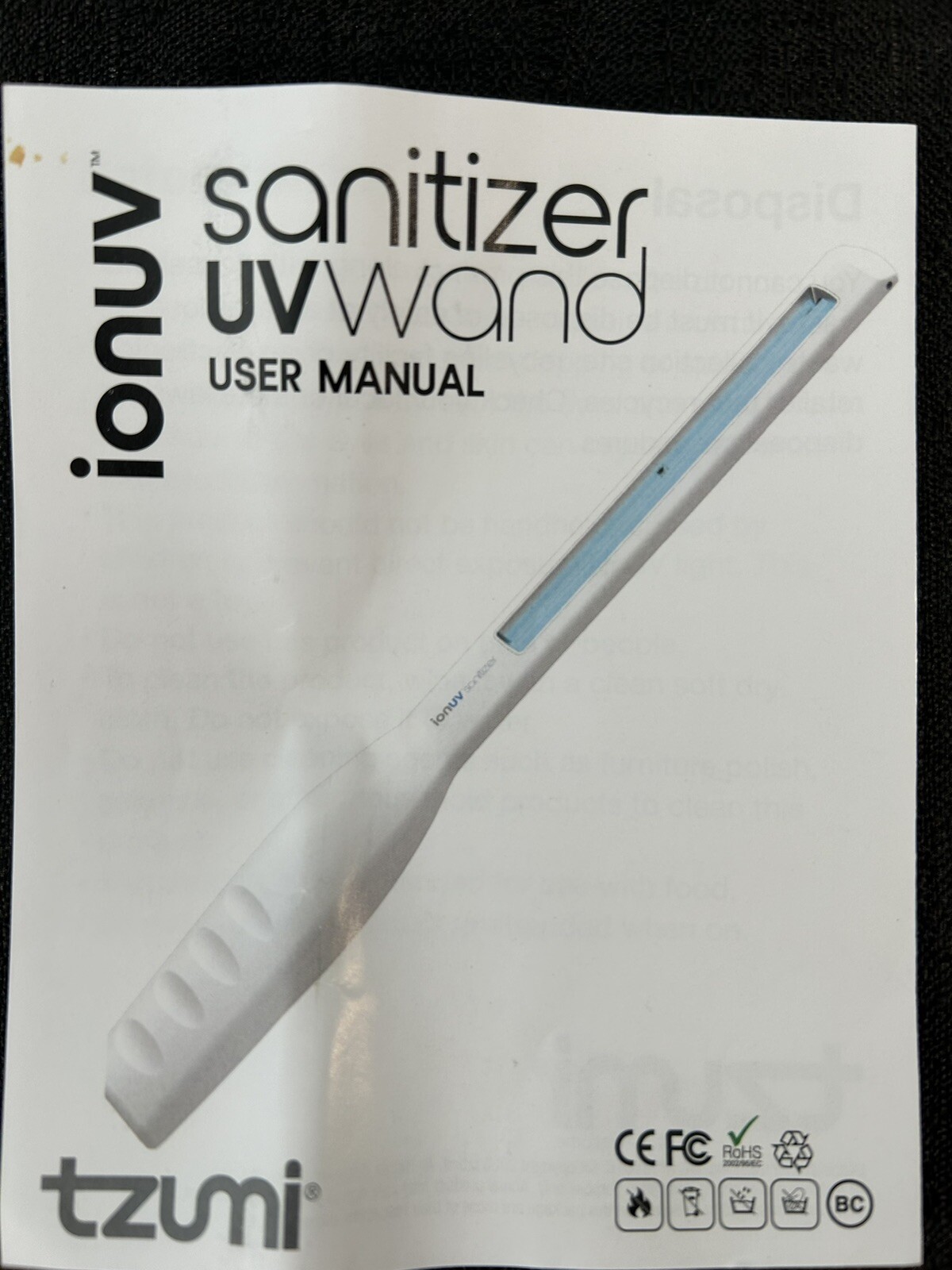 IonUV Sanitation Wand Rechargeable Fast Sanitizing UVwand 13.5”