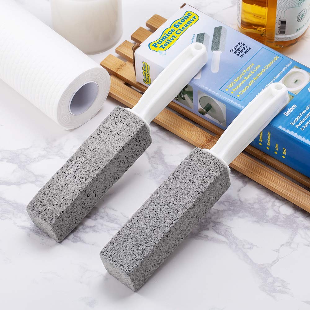 2 Pack Pumice Stone Toilet Bowl Cleaner with Handle, Hard Water Ring Remover