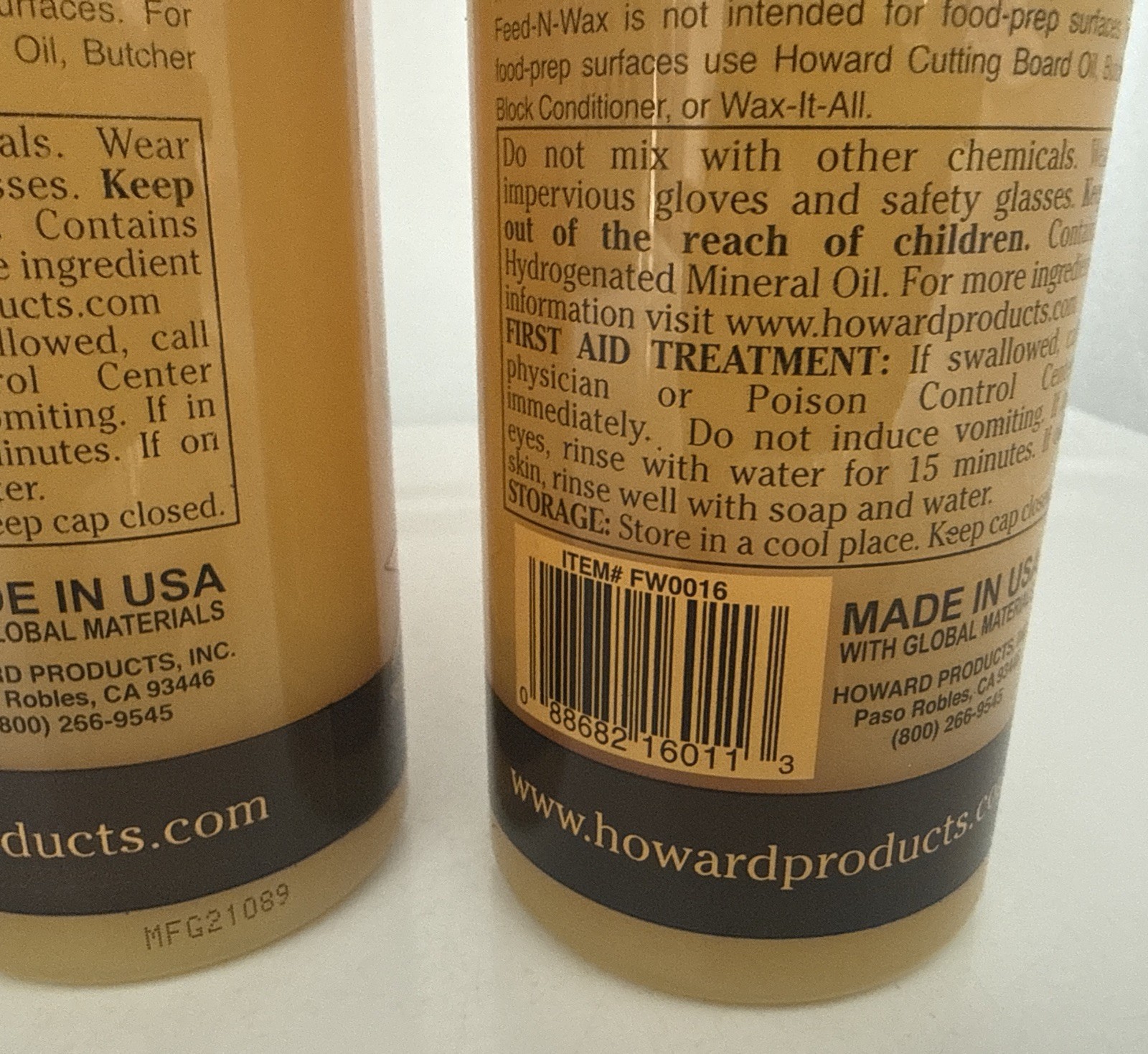 Howard Products FW0016 Wood Polish & Conditioner, 16 oz, Orange LOT OF 2