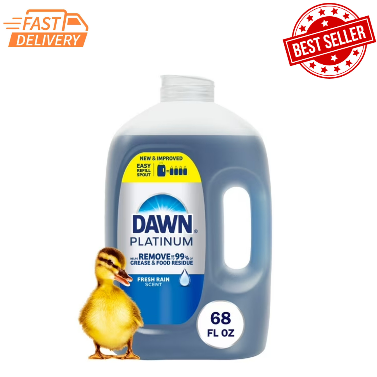 Dawn Platinum Fresh Rain Dishwashing Liquid Soap 68 Fl oz EZ Refill Jug New