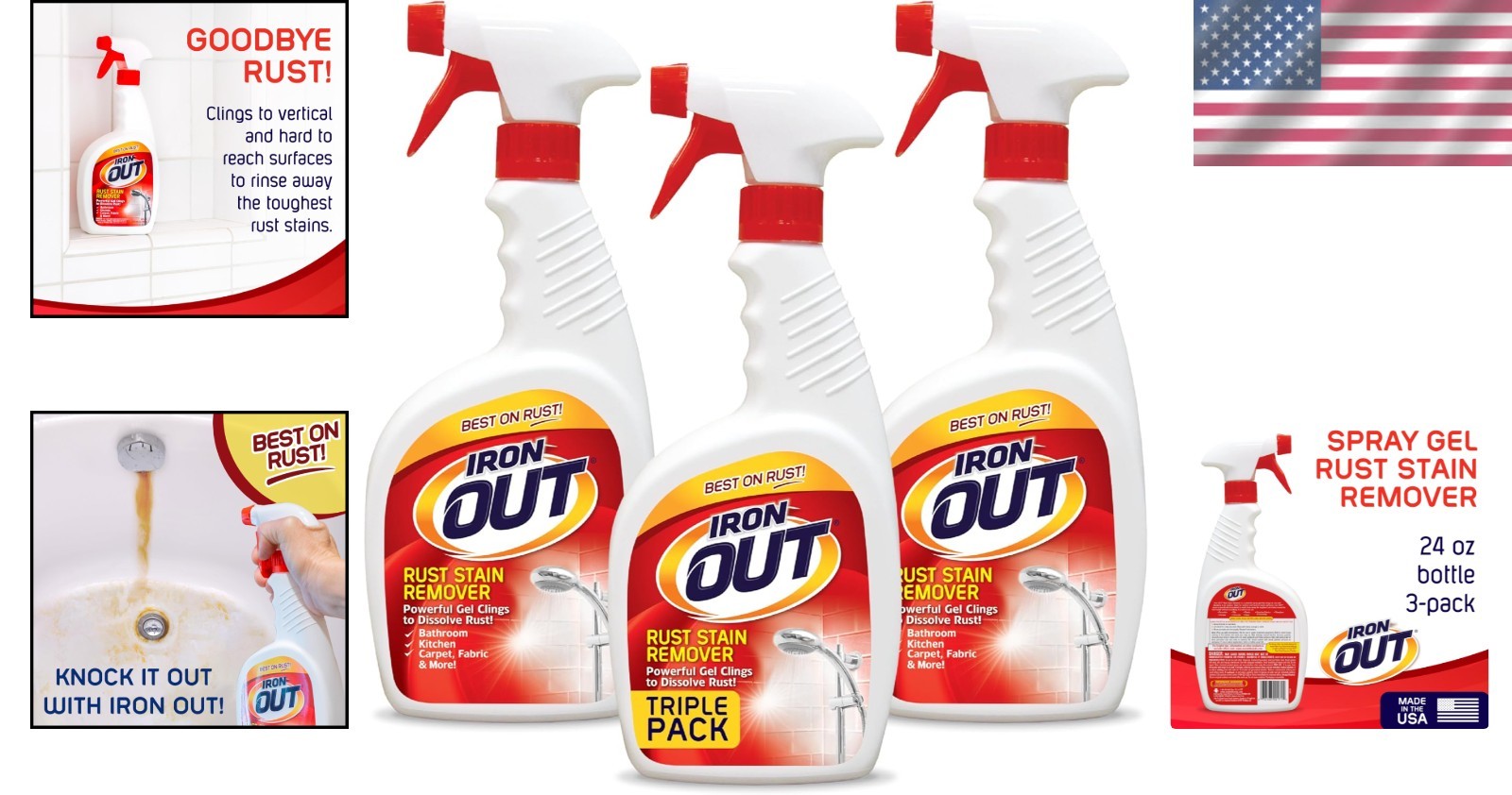 Rust Stain Remover Spray Gel – No Scrubbing, 24oz, 3-Pack for Easy Stain Removal