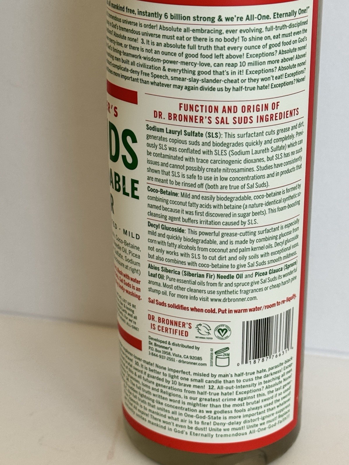 Dr Bronner’s Sal Suds Biodegradable Cleaner Pine Scent Concentrated Organic 16oz