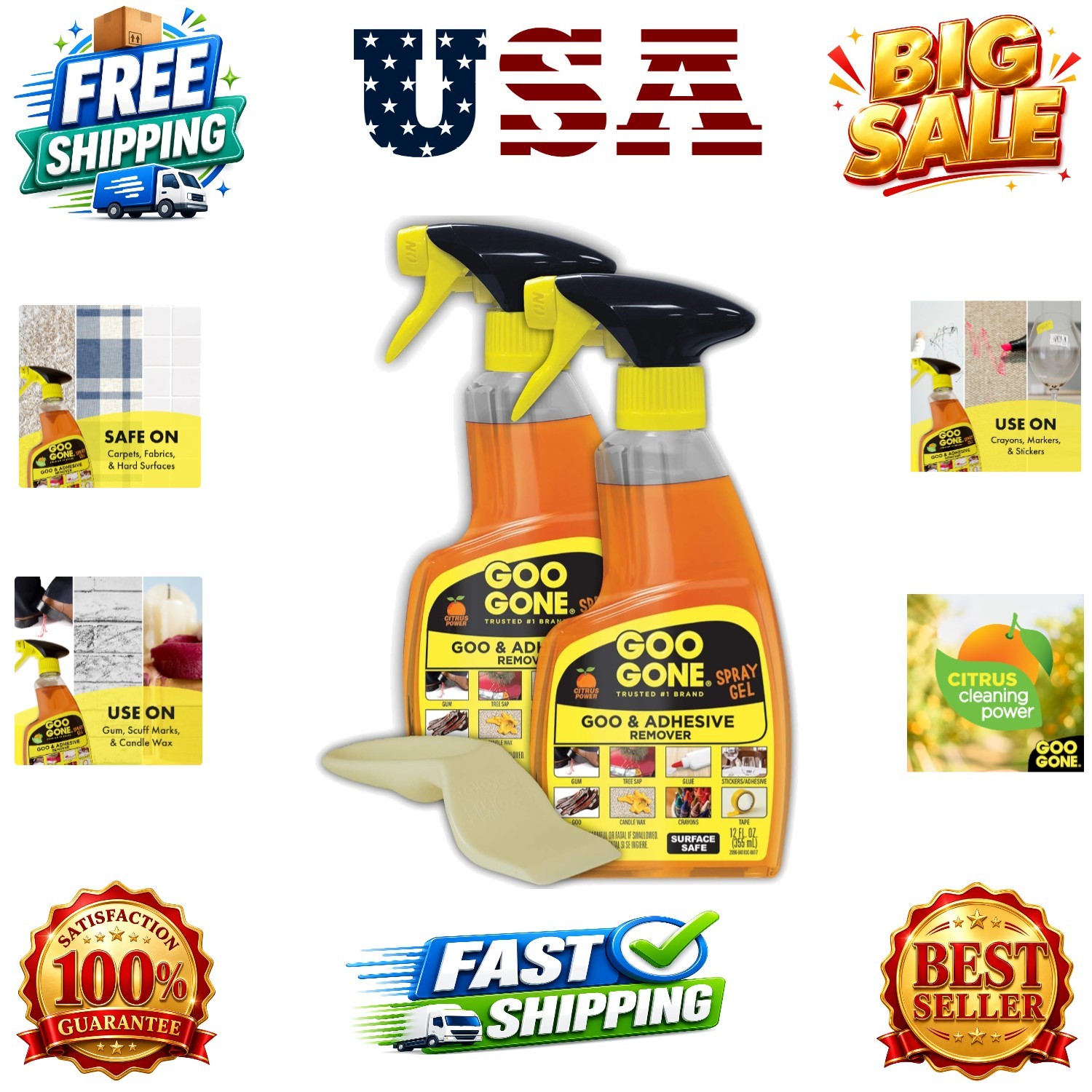 Adhesive Remover Spray Gel, Removes Chewing Gum, Grease, Tar, Stickers, Label…