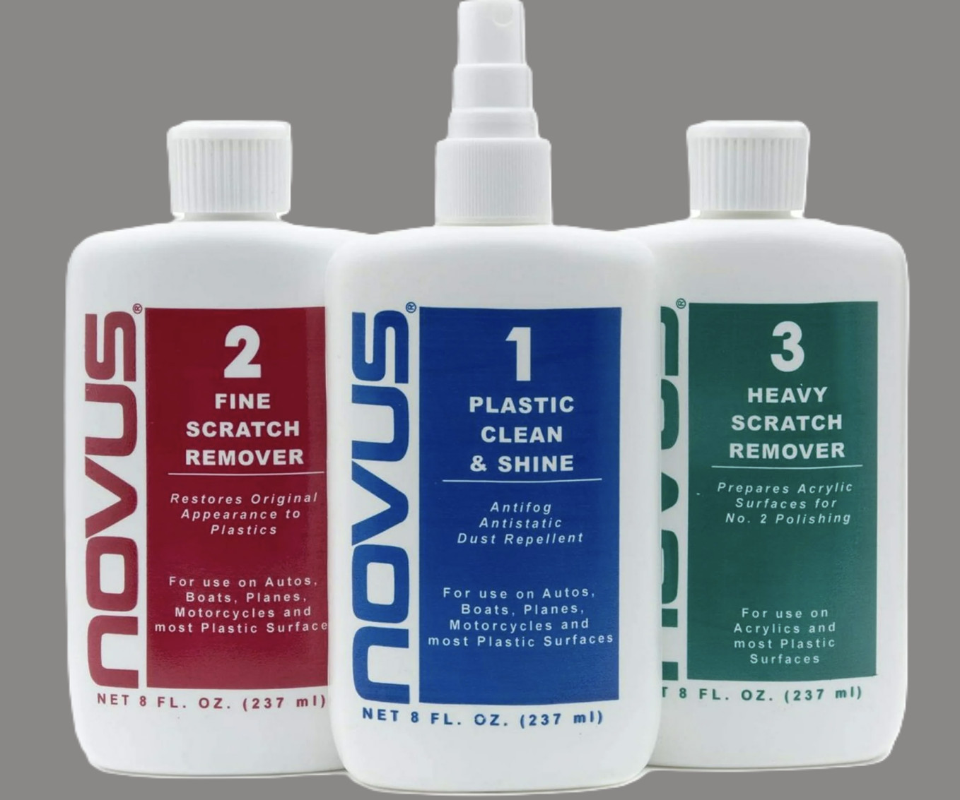 Novus Pack of 3/ 8oz / Clean #1, Fine Scratch #2, Heavy Scratch #3