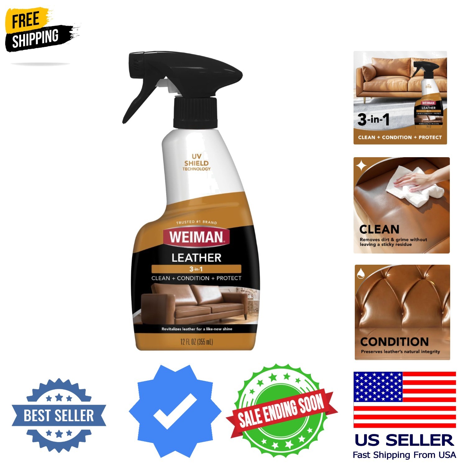 Leather Cleaner & Conditioner – Cleans, Restores & Protects Leather, UV Prote…