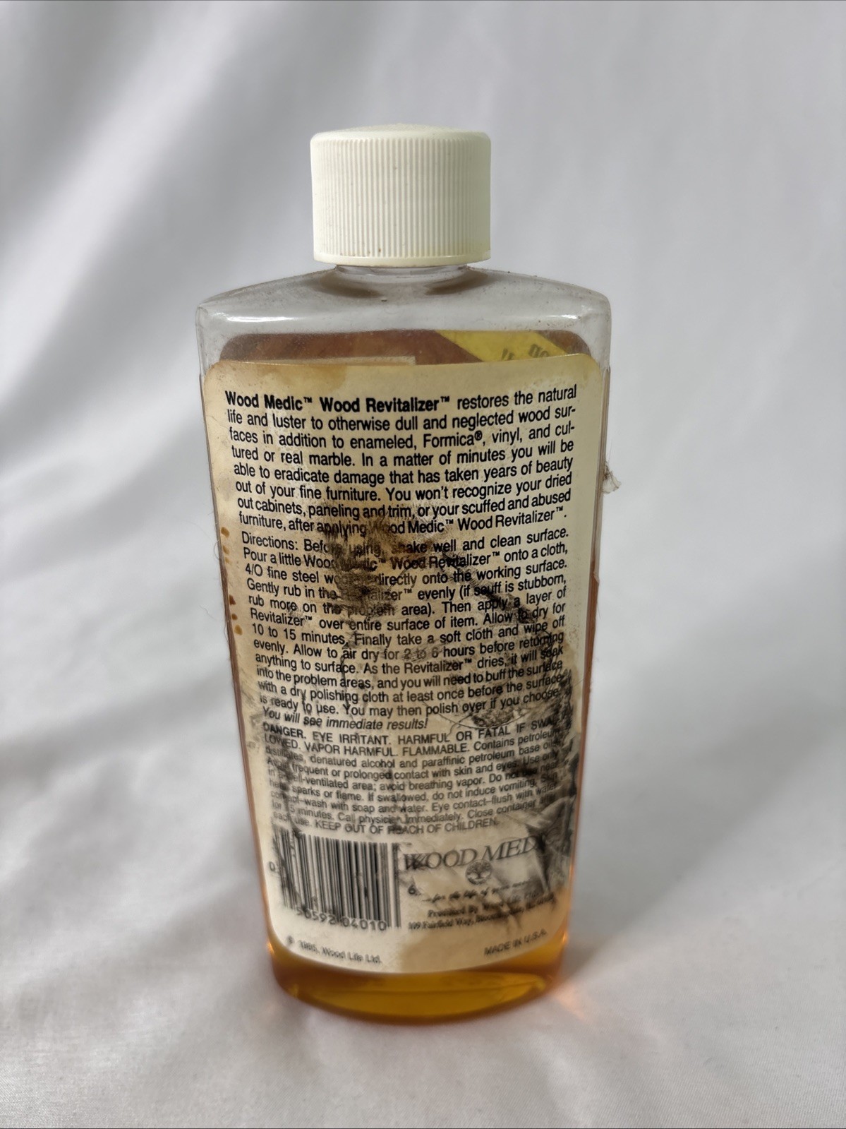 Vtg Wood Medic Wood Revitalizer Bottle Lemon Oil Retro Movie Prop 8oz 70% Full