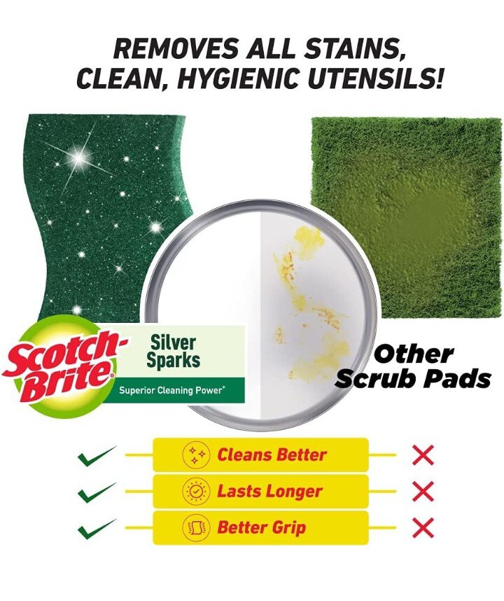Scotch-Brite Silver Sparks Scrub Pad 2.75×4 (Pack of 6)