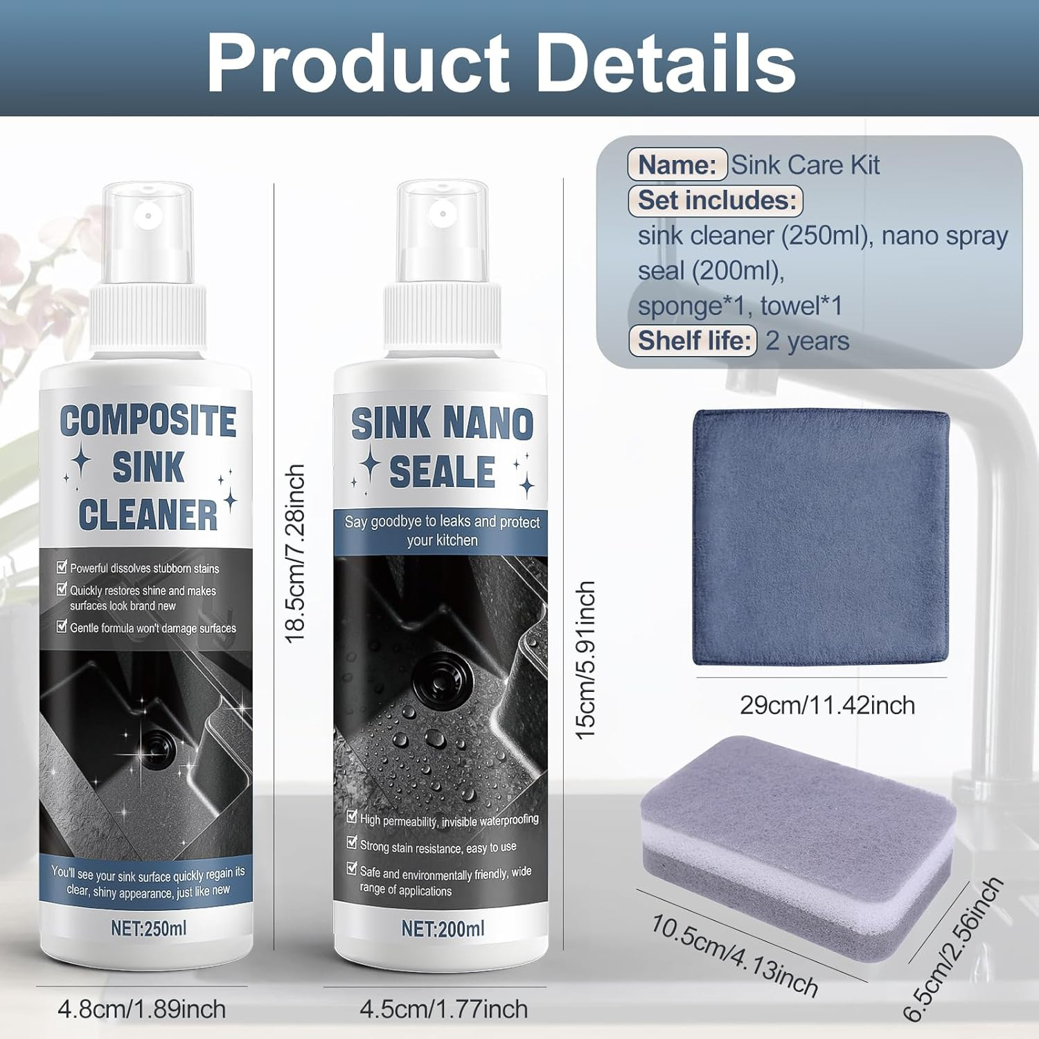 Kitchen Sink Cleaner, Composite Sink Restorer, Stainless Steel Sinks Cleaner wit