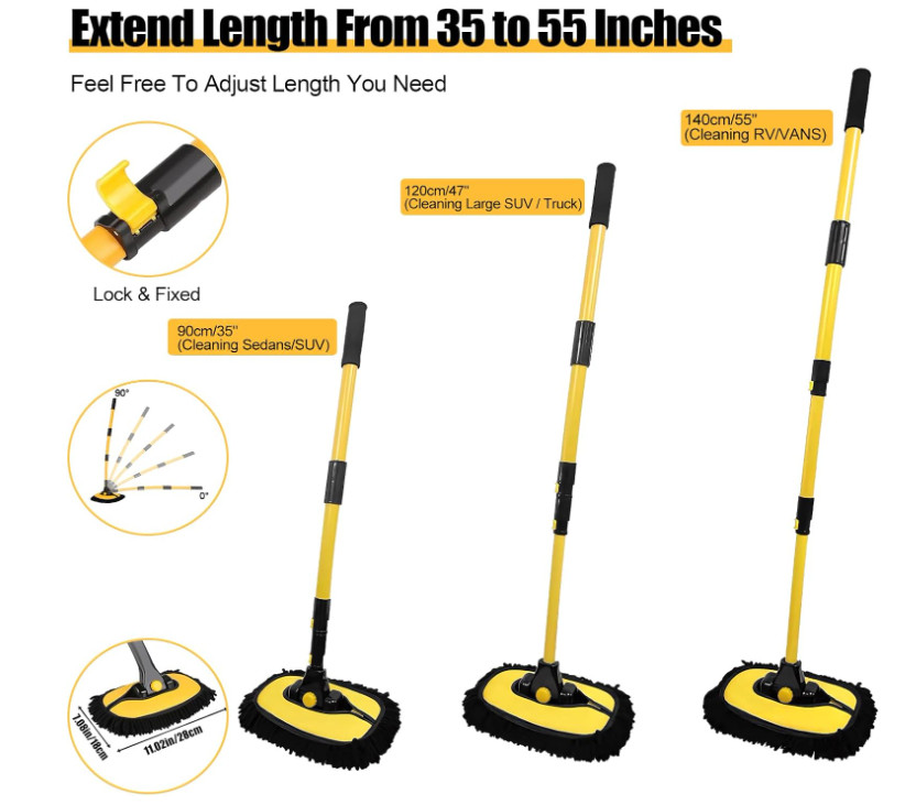 Cepillo lavado coche 55″ mango largo telescópico mop limpieza autos RV barco