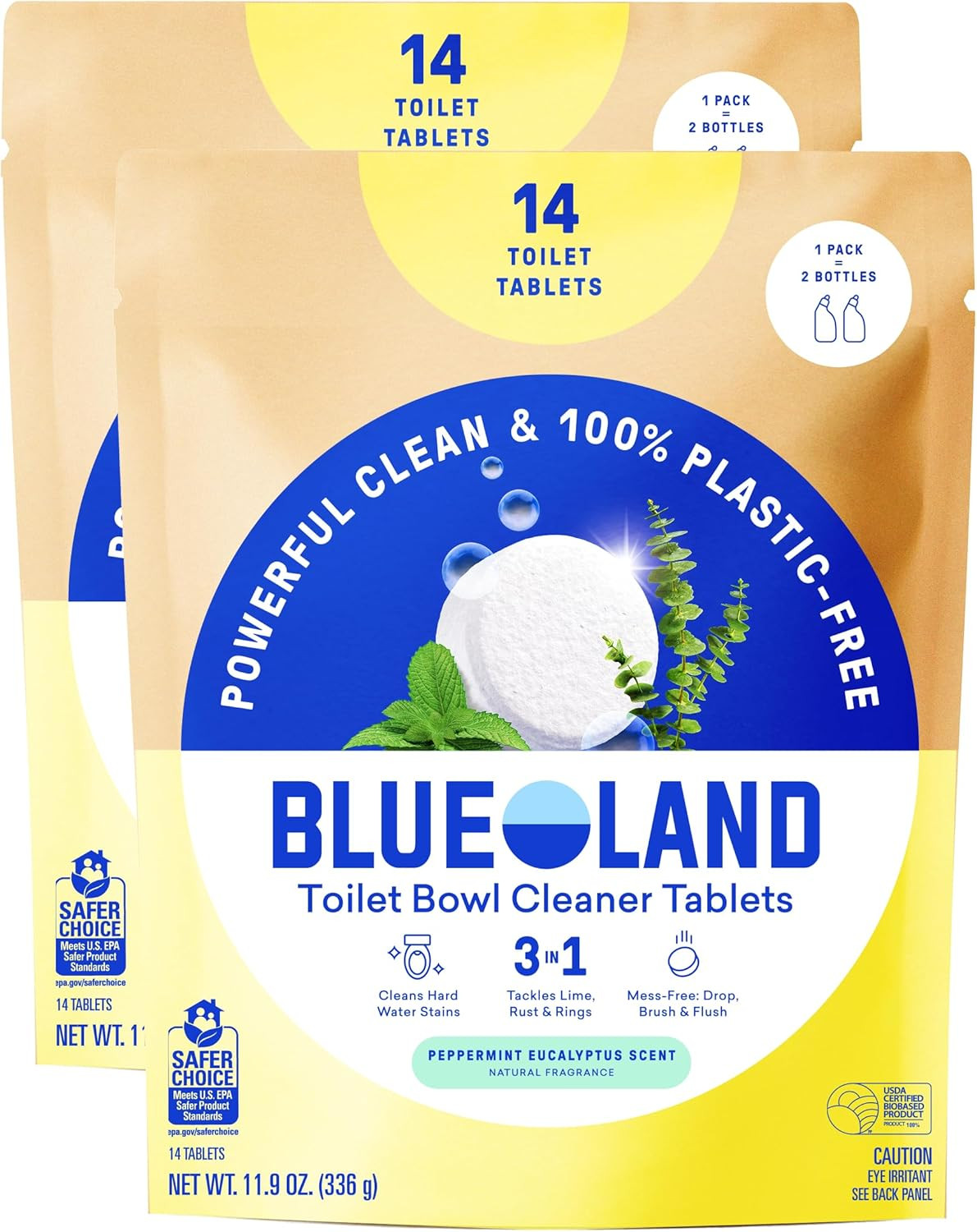 Blueland Toilet Bowl Cleaner Tablets 2 Pack, 28ct, Peppermint Eucalyptus